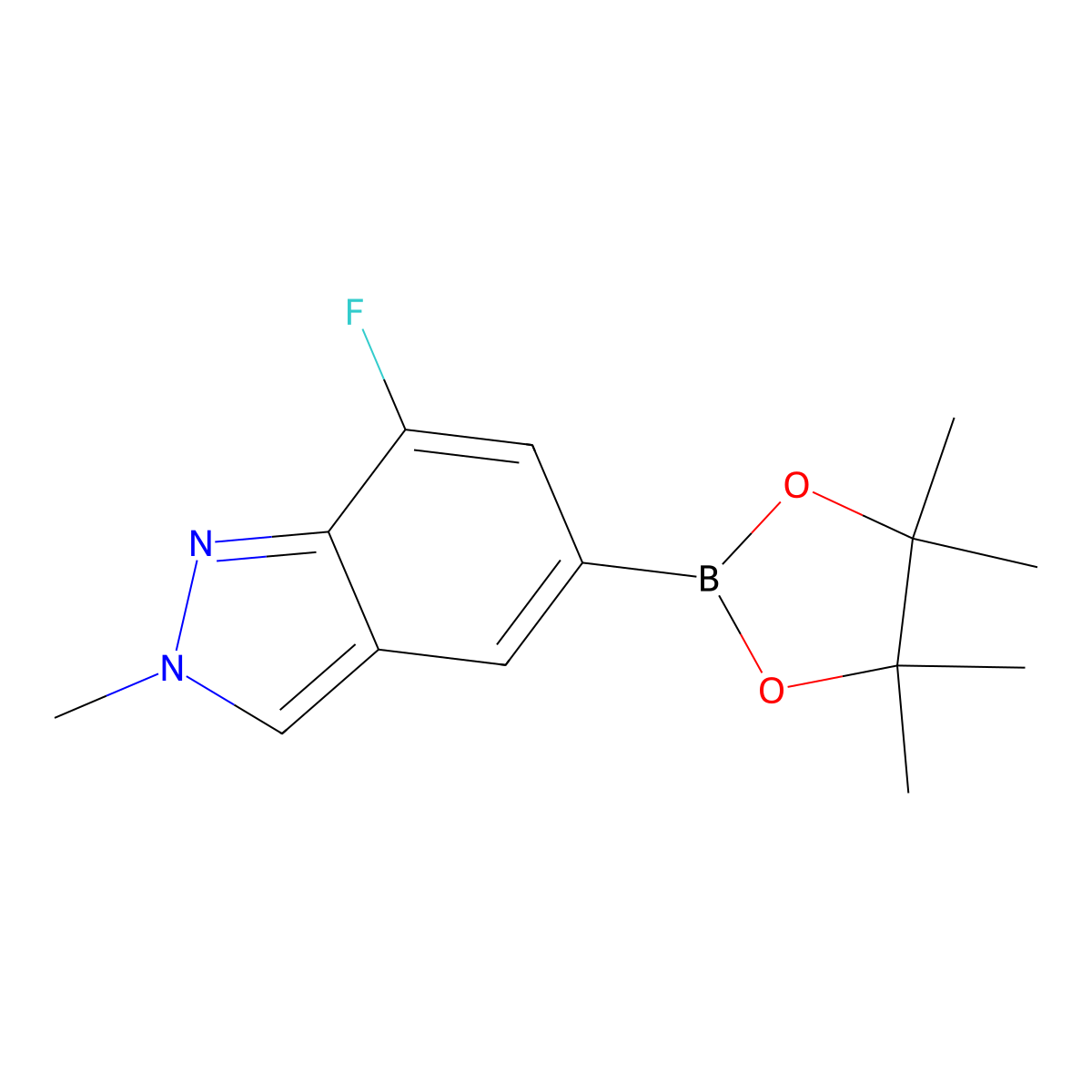 7-Fluoro-2-methyl-5-(4,4,5,5-tetramethyl-1,3,2-dioxaborolan-2-yl)-2H-indazole molecular structure, CAS 2407556-74-3