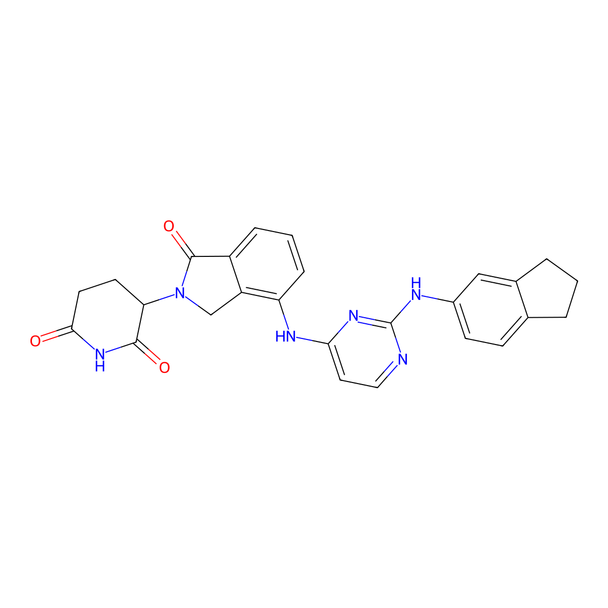 3-[4-({2-[(2,3-dihydro-1H-inden-5-yl)amino]pyrimidin-4-yl}amino)-1-oxo-2,3-dihydro-1H-isoindol-2-yl]piperidine-2,6-dione molecular structure, CAS 2407654-51-5