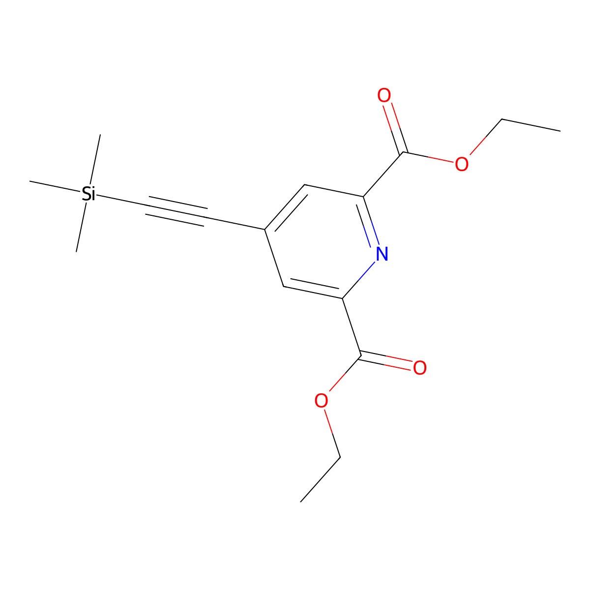 Diethyl 4-((trimethylsilyl)ethynyl)pyridine-2,6-dicarboxylate molecular structure, CAS 2407704-97-4