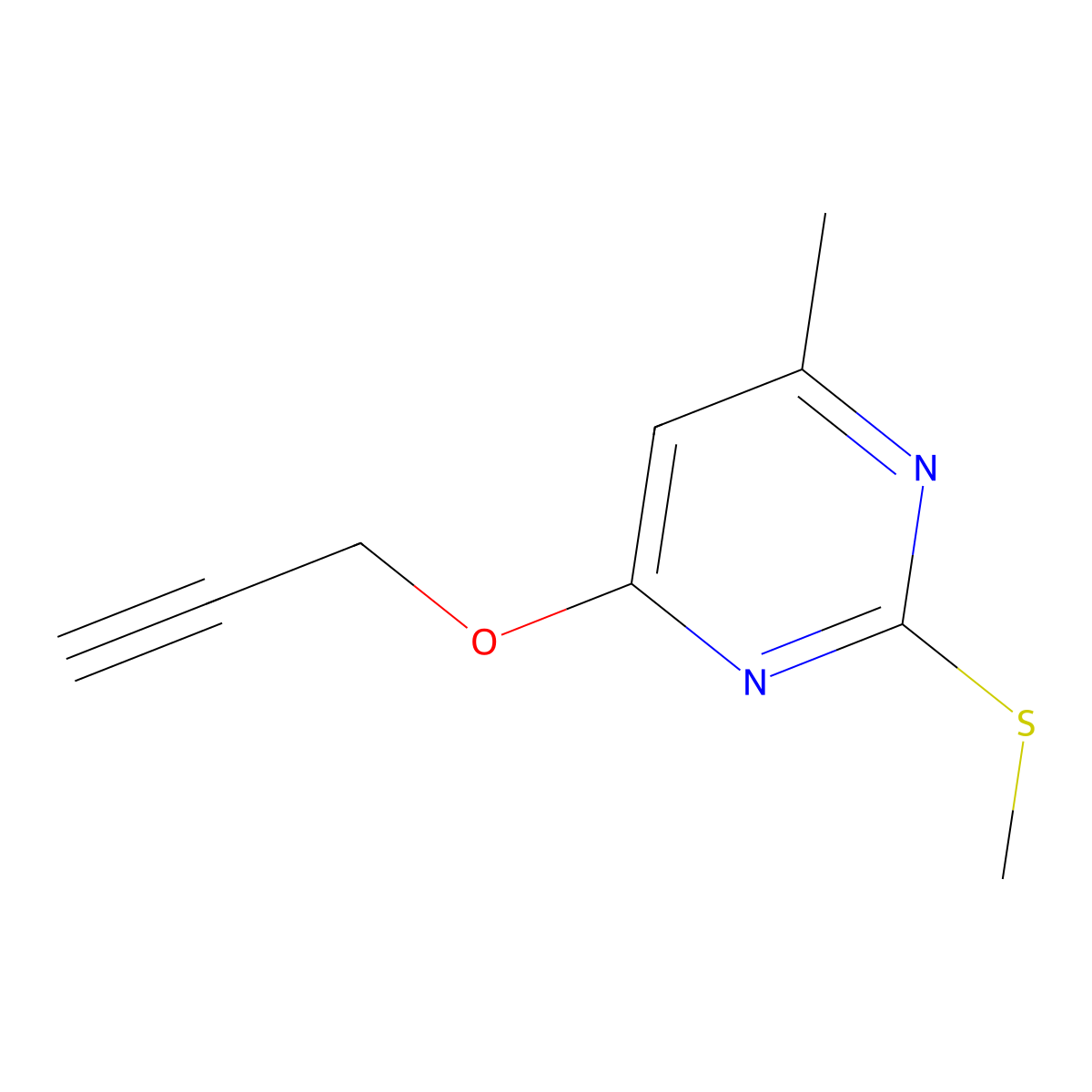 4-Methyl-2-(methylsulfanyl)-6-(prop-2-yn-1-yloxy)pyrimidine molecular structure, CAS 2407717-86-4