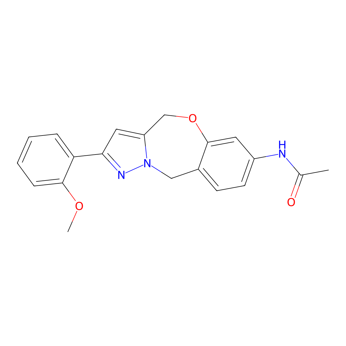 N-(2-(2-Methoxyphenyl)-4,10-dihydrobenzo[f]pyrazolo[5,1-c][1,4]oxazepin-7-yl)acetamide molecular structure, CAS 2407782-01-6