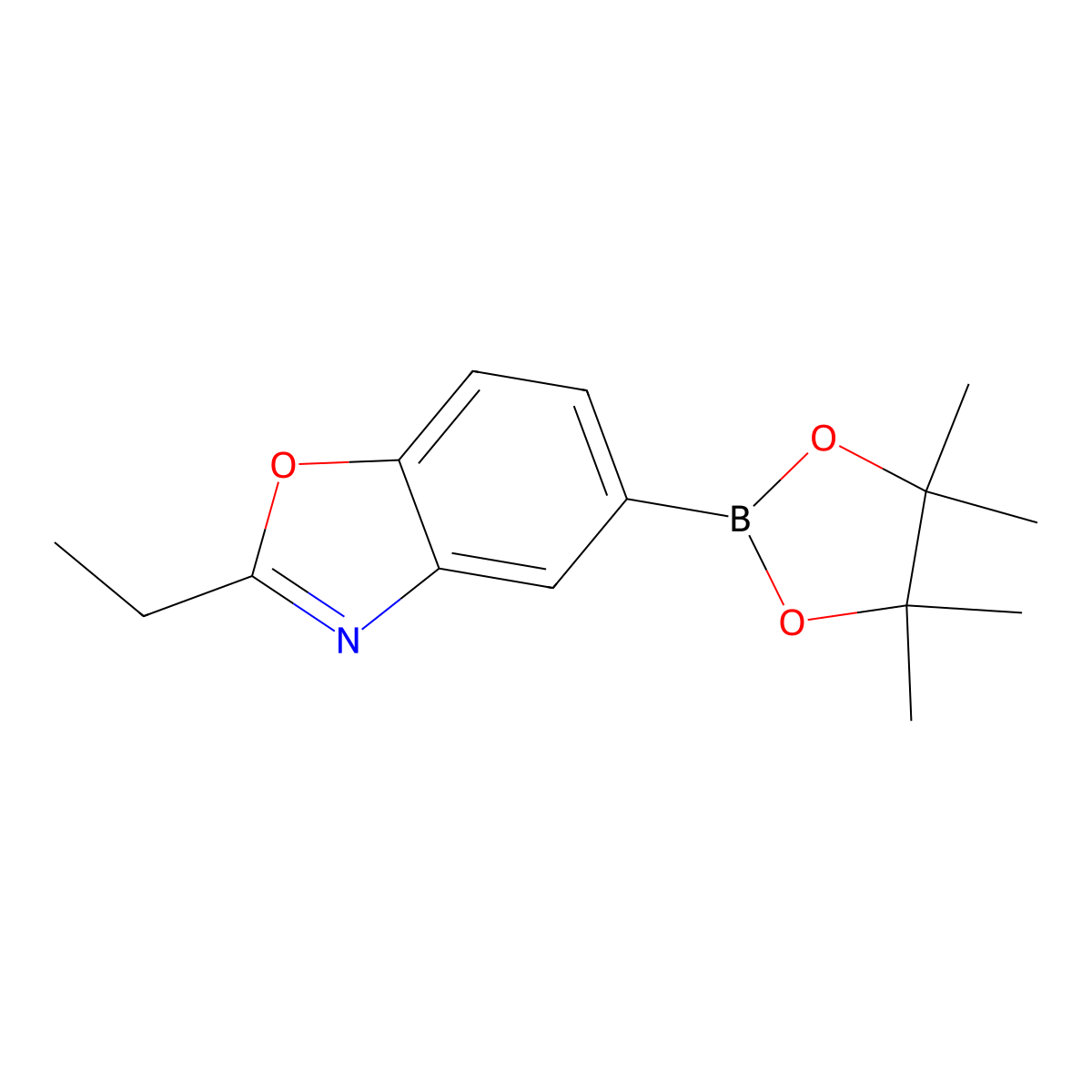 2-Ethyl-5-(4,4,5,5-tetramethyl-1,3,2-dioxaborolan-2-YL)benzo[D]oxazole molecular structure, CAS 2407810-34-6
