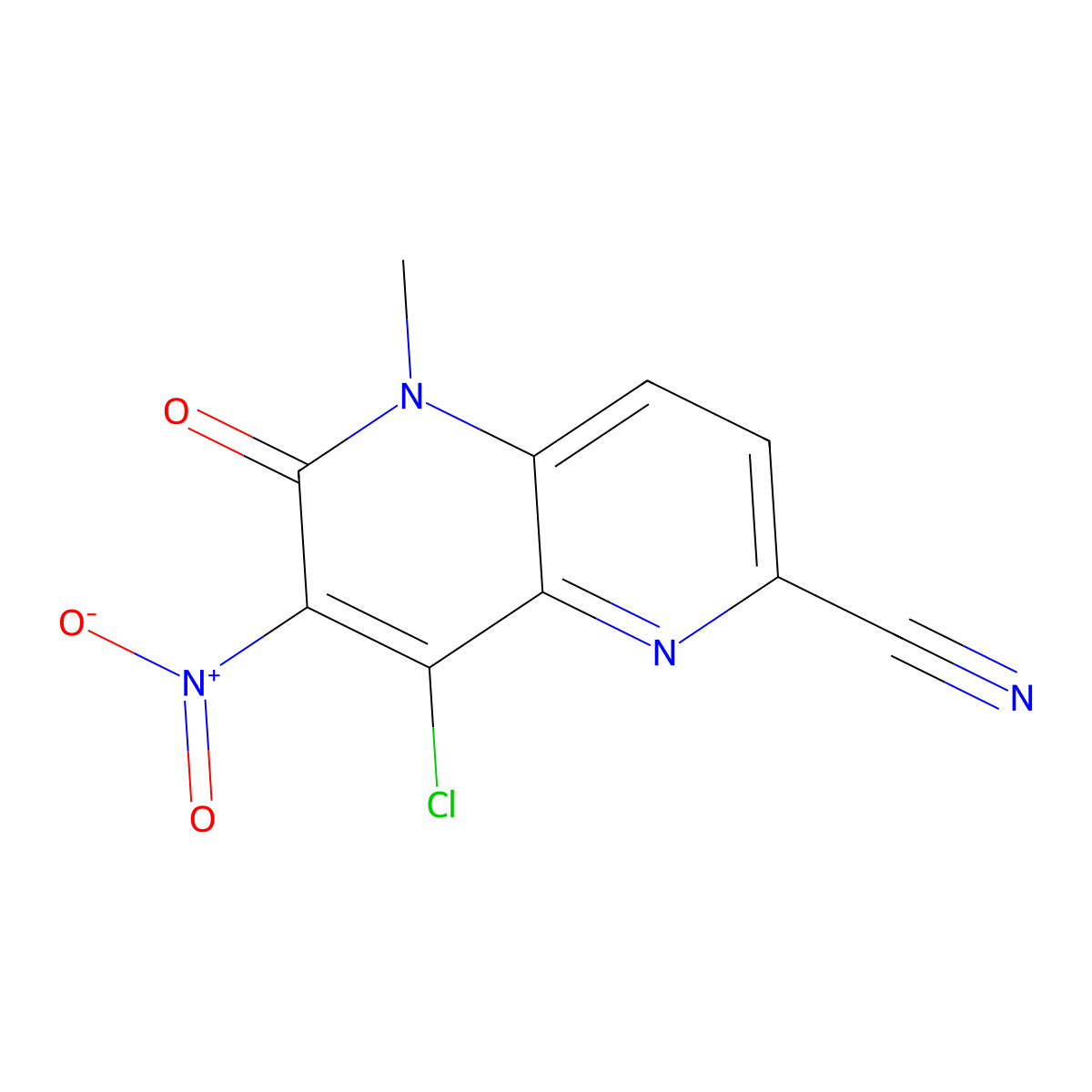 8-Chloro-5-methyl-7-nitro-6-oxo-5,6-dihydro-1,5-naphthyridine-2-carbonitrile molecular structure, CAS 2407858-09-5