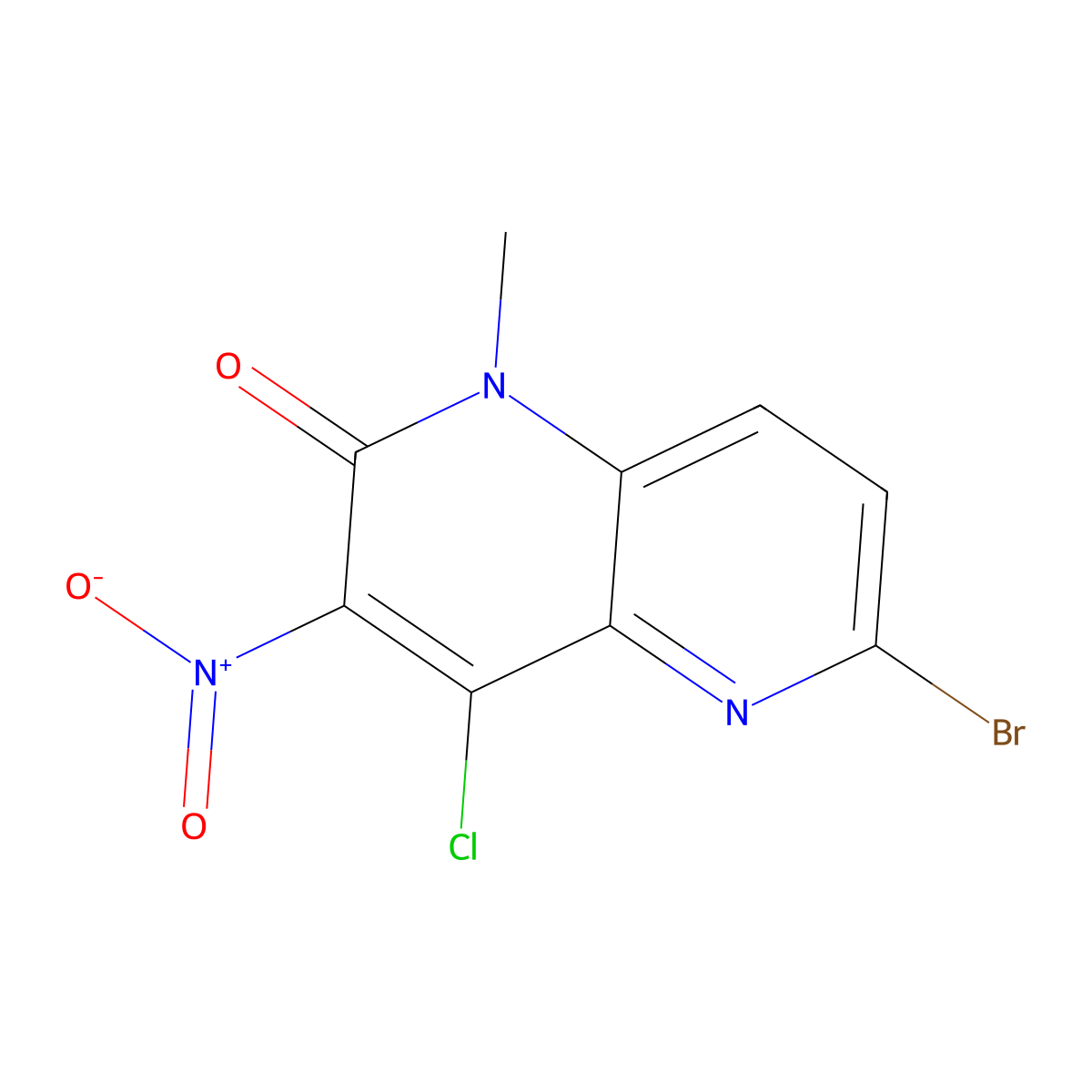 6-Bromo-4-chloro-1-methyl-3-nitro-1,5-naphthyridin-2(1H)-one molecular structure, CAS 2407859-14-5