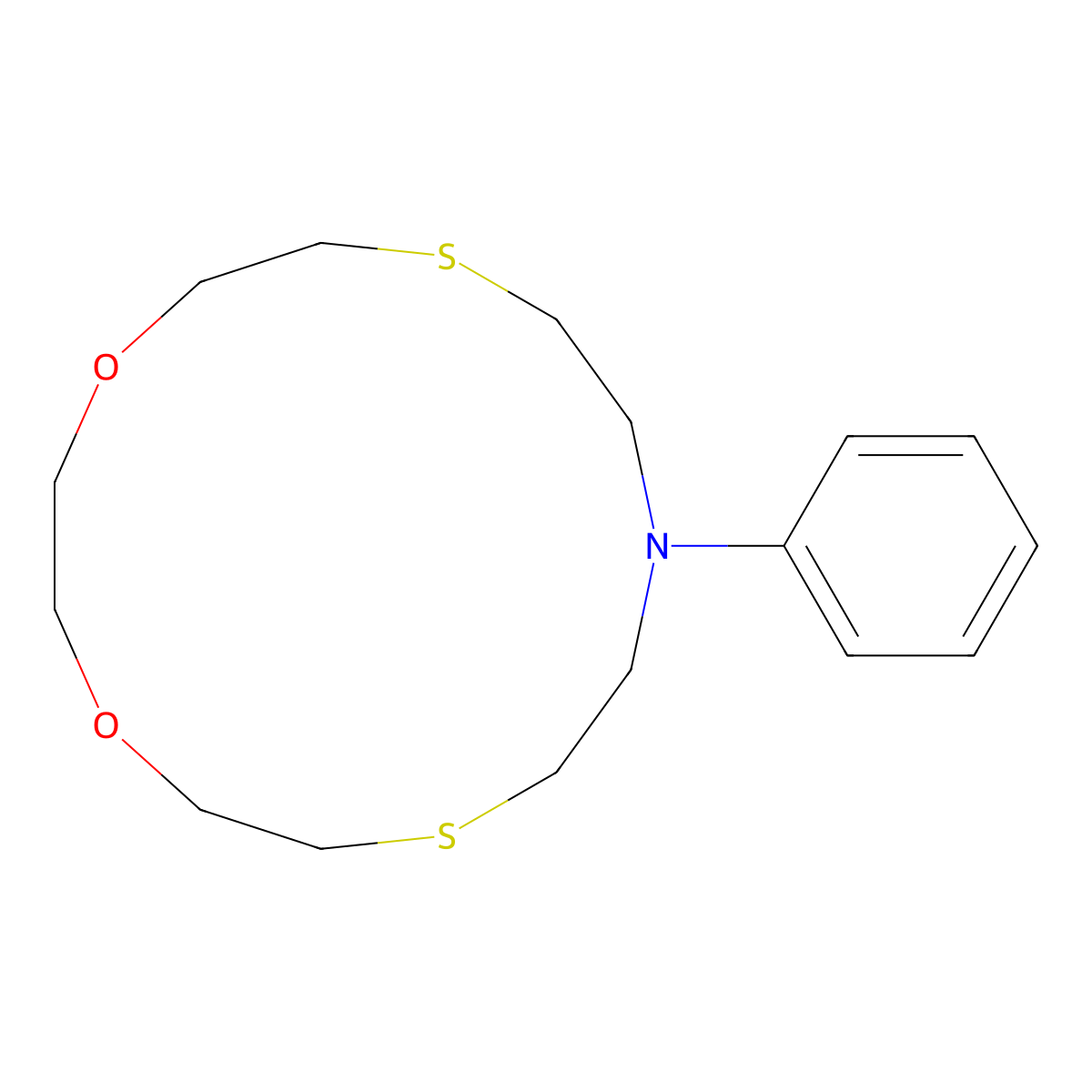 10-Phenyl-1,4-dioxa-7,13-dithia-10-azacyclopentadecane molecular structure, CAS 240797-81-3