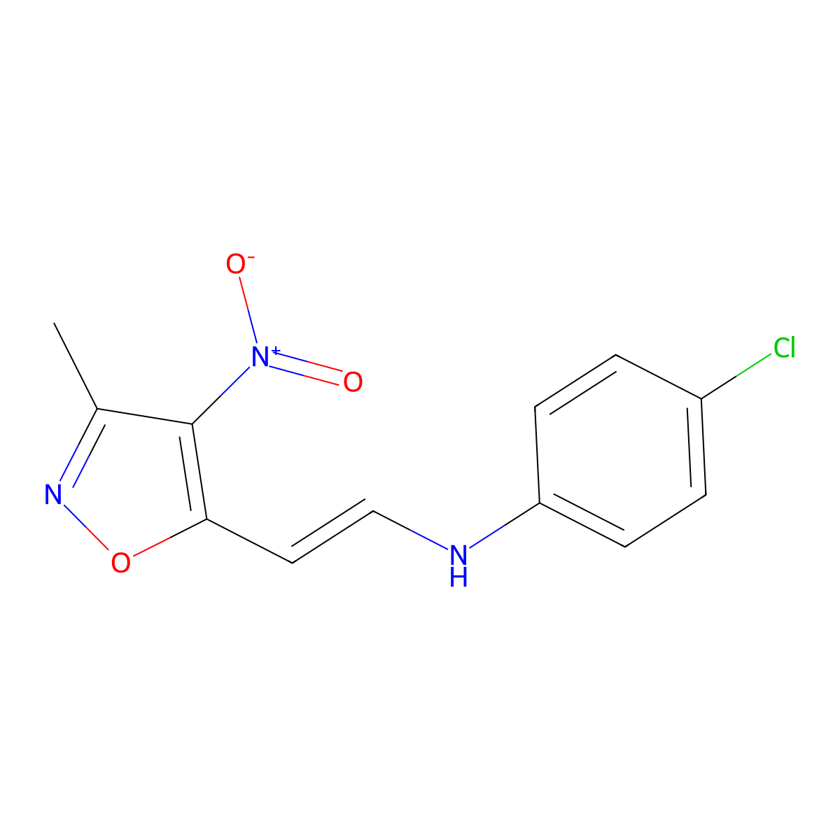 4-Chloro-N-(2-(3-methyl-4-nitro-5-isoxazolyl)ethenyl)benzenamine molecular structure, CAS 240799-47-7