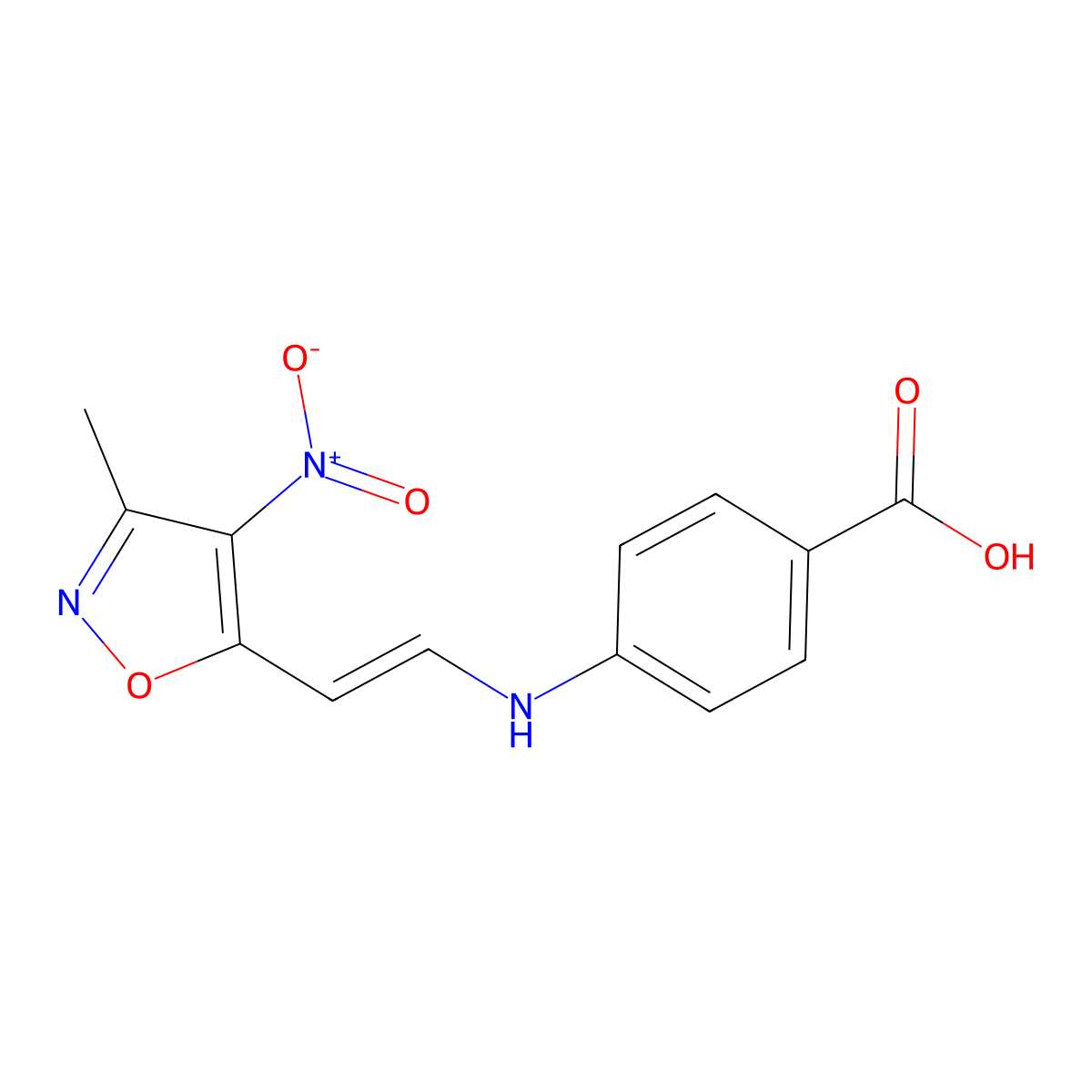 4-[[2-(3-Methyl-4-nitro-5-isoxazolyl)ethenyl]amino]benzoic acid molecular structure, CAS 240799-48-8