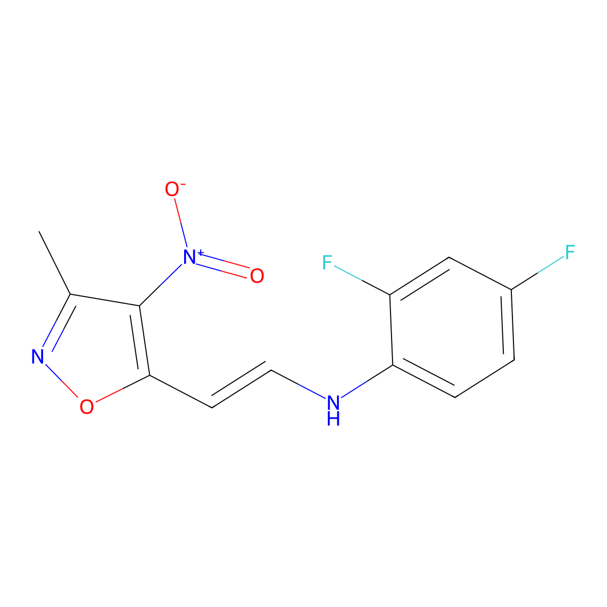 2,4-difluoro-N-[2-(3-methyl-4-nitro-1,2-oxazol-5-yl)ethenyl]aniline molecular structure, CAS 240799-49-9