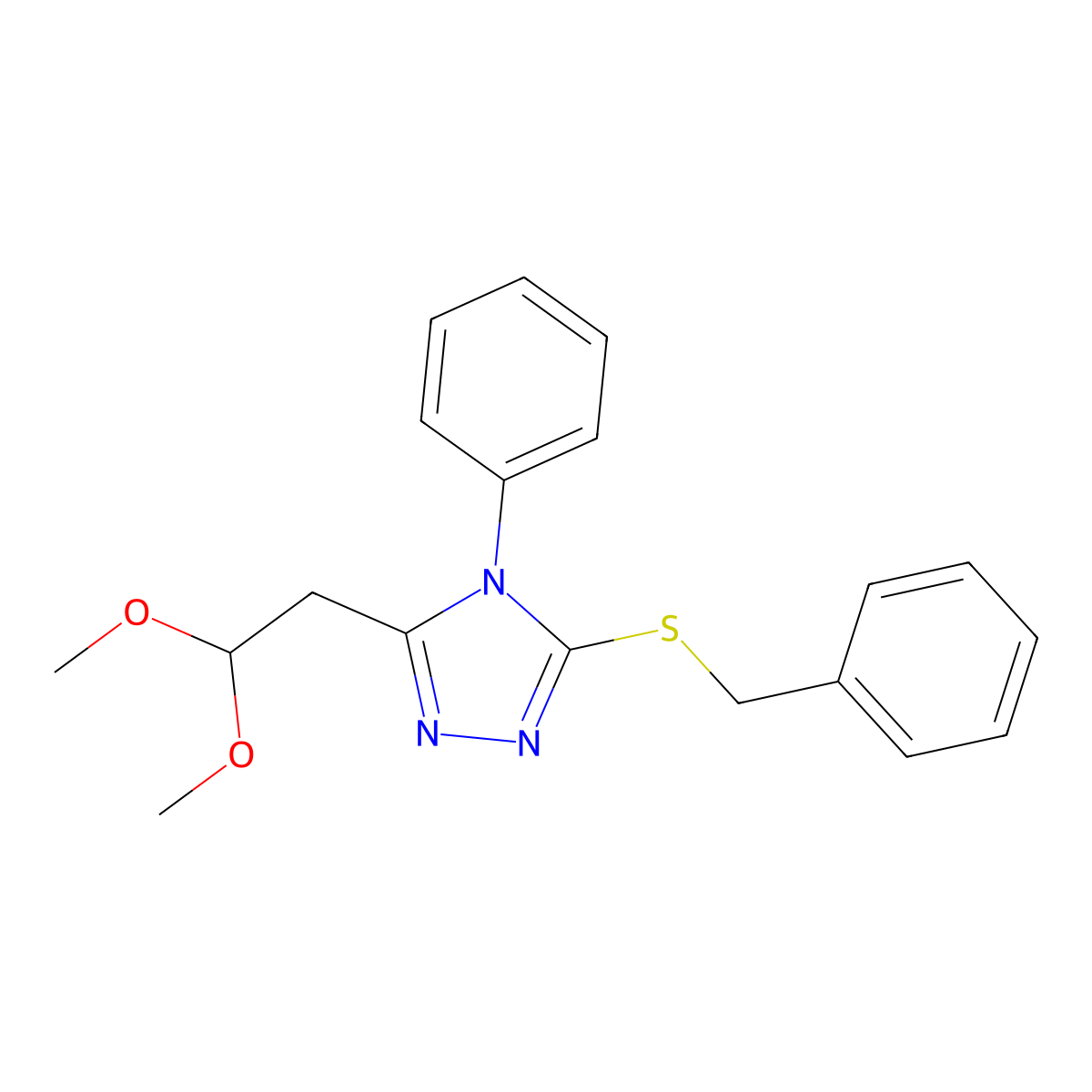 3-(benzylsulfanyl)-5-(2,2-dimethoxyethyl)-4-phenyl-4H-1,2,4-triazole molecular structure, CAS 240799-52-4