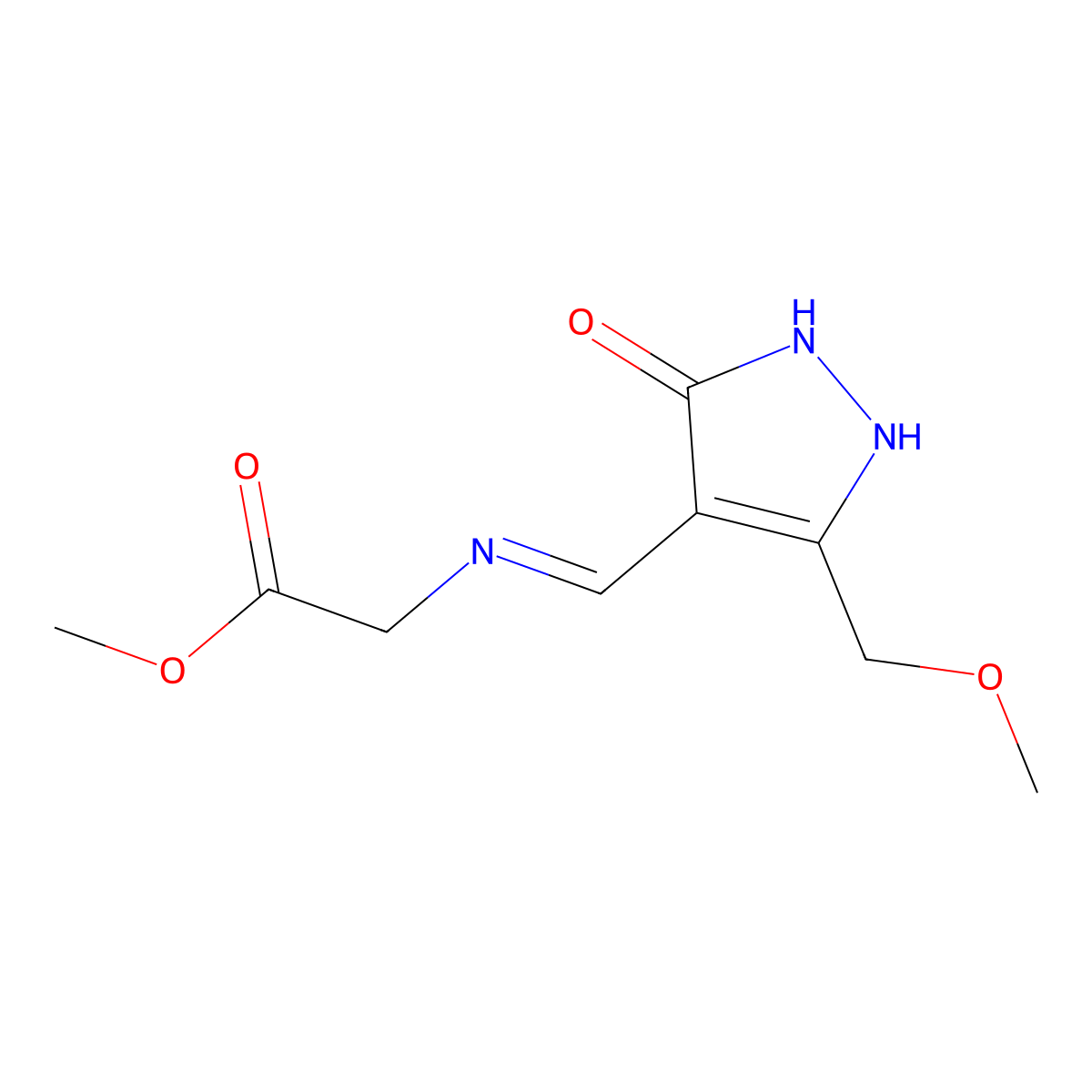 methyl 2-({[3-(methoxymethyl)-5-oxo-1,5-dihydro-4H-pyrazol-4-yliden]methyl}amino)acetate molecular structure, CAS 240799-78-4
