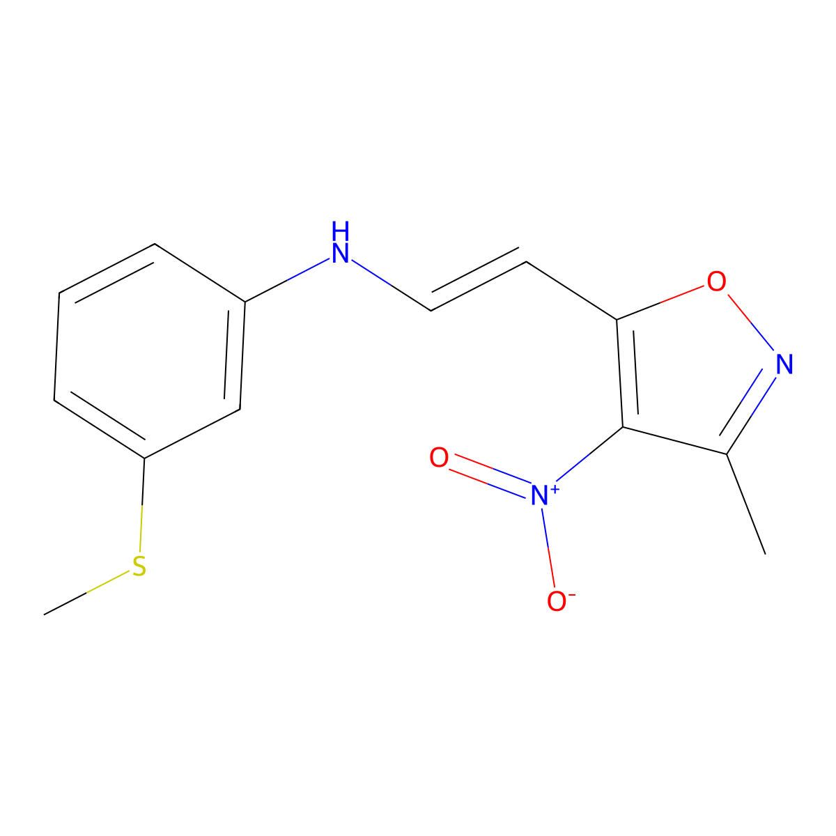 N-[(E)-2-(3-methyl-4-nitro-1,2-oxazol-5-yl)ethenyl]-3-(methylsulfanyl)aniline molecular structure, CAS 240799-82-0