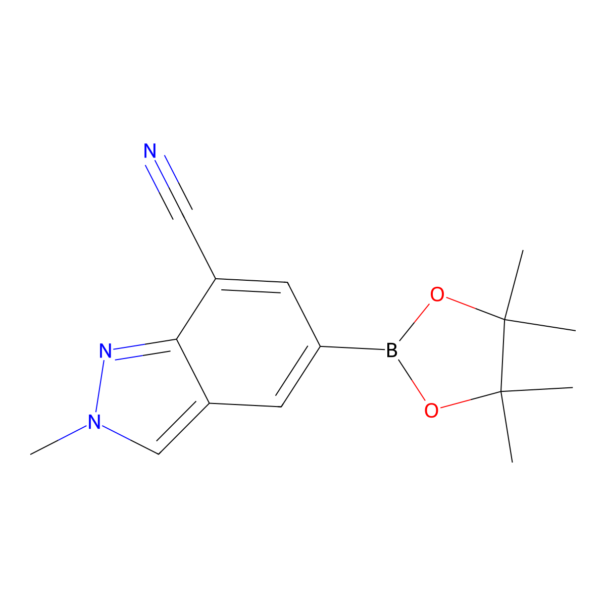 2-methyl-5-(4,4,5,5-tetramethyl-1,3,2-dioxaborolan-2-yl)-2H-indazole-7-carbonitrile molecular structure, CAS 2408046-47-7