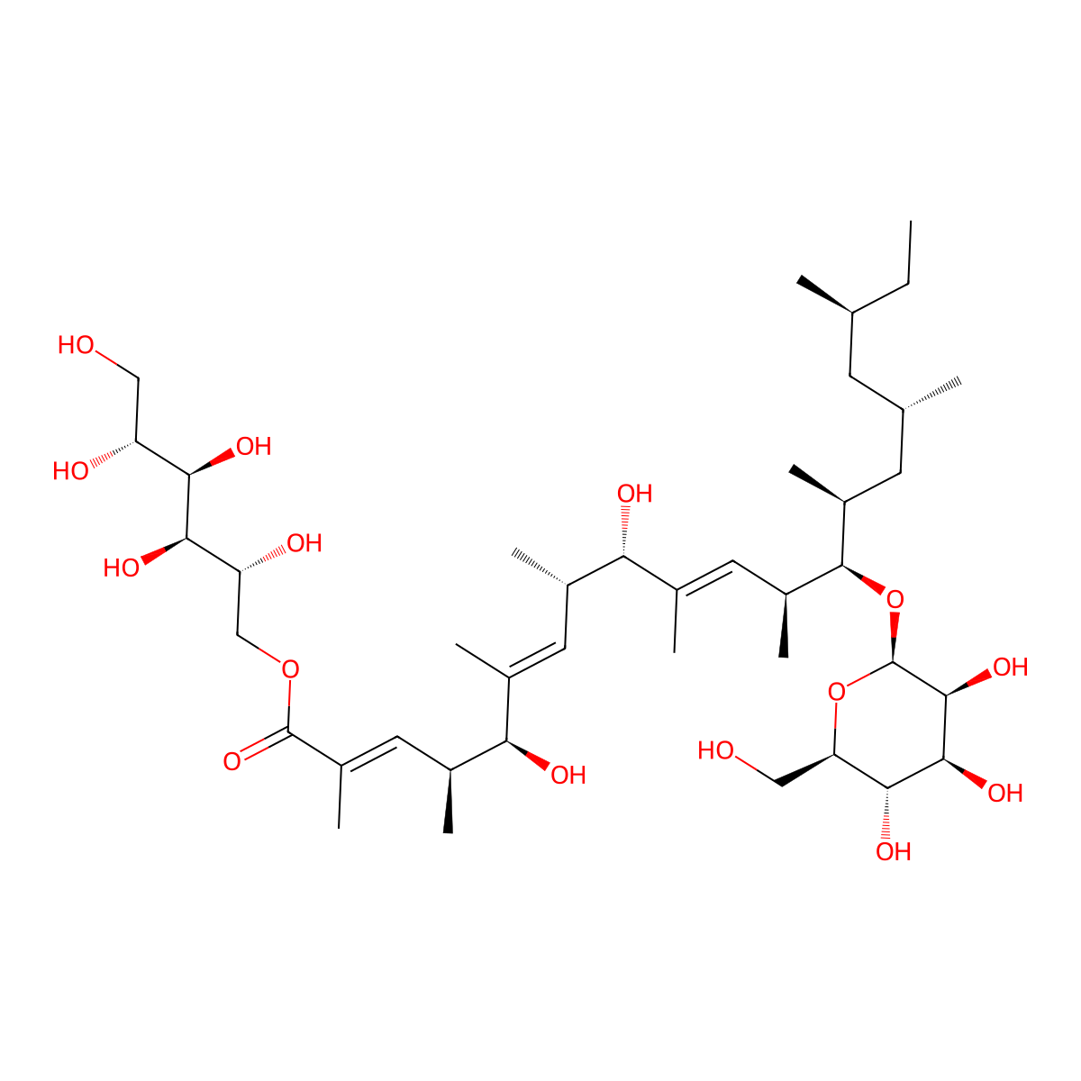[(2R,3R,4R,5R)-2,3,4,5,6-Pentahydroxyhexyl] (2E,4S,5S,6E,8S,9S,10E,12S,13R,14S,16S,18S)-5,9-dihydroxy-2,4,6,8,10,12,14,16,18-nonamethyl-13-[(2R,3S,4S,5S,6R)-3,4,5-trihydroxy-6-(hydroxymethyl)oxan-2-yl]oxyicosa-2,6,10-trienoate molecular structure, CAS 240807-75-4