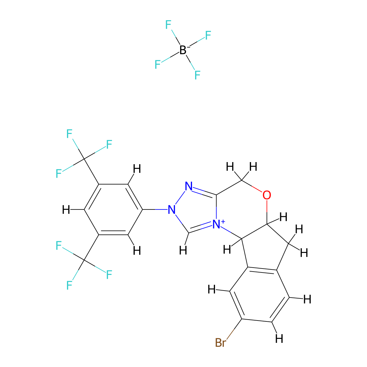 2-(3,5-Bis(trifluoromethyl)phenyl)-9-bromo-4,5a,6,10b-tetrahydroindeno[2,1-b][1,2,4]triazolo[4,3-d][1,4]oxazin-2-ium tetrafluoroborate molecular structure, CAS 2408127-63-7