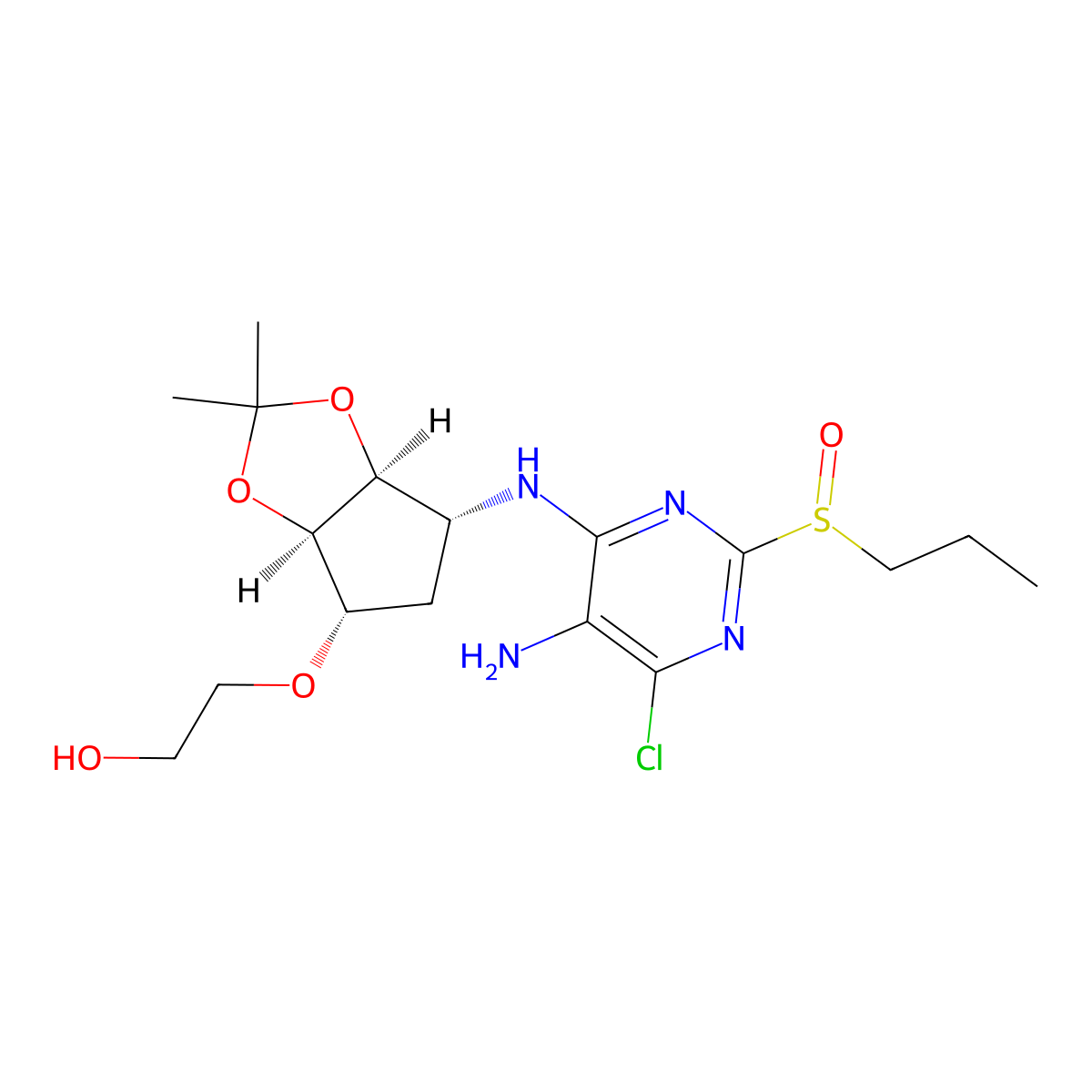 2-(((3aR,4S,6R,6aS)-6-((5-amino-6-chloro-2-(propylsulfinyl)pyrimidin-4-yl)amino)-2,2-dimethyltetrahydro-3aH-cyclopenta[d][1,3]dioxol-4-yl)oxy)ethanol molecular structure, CAS 2408330-73-2