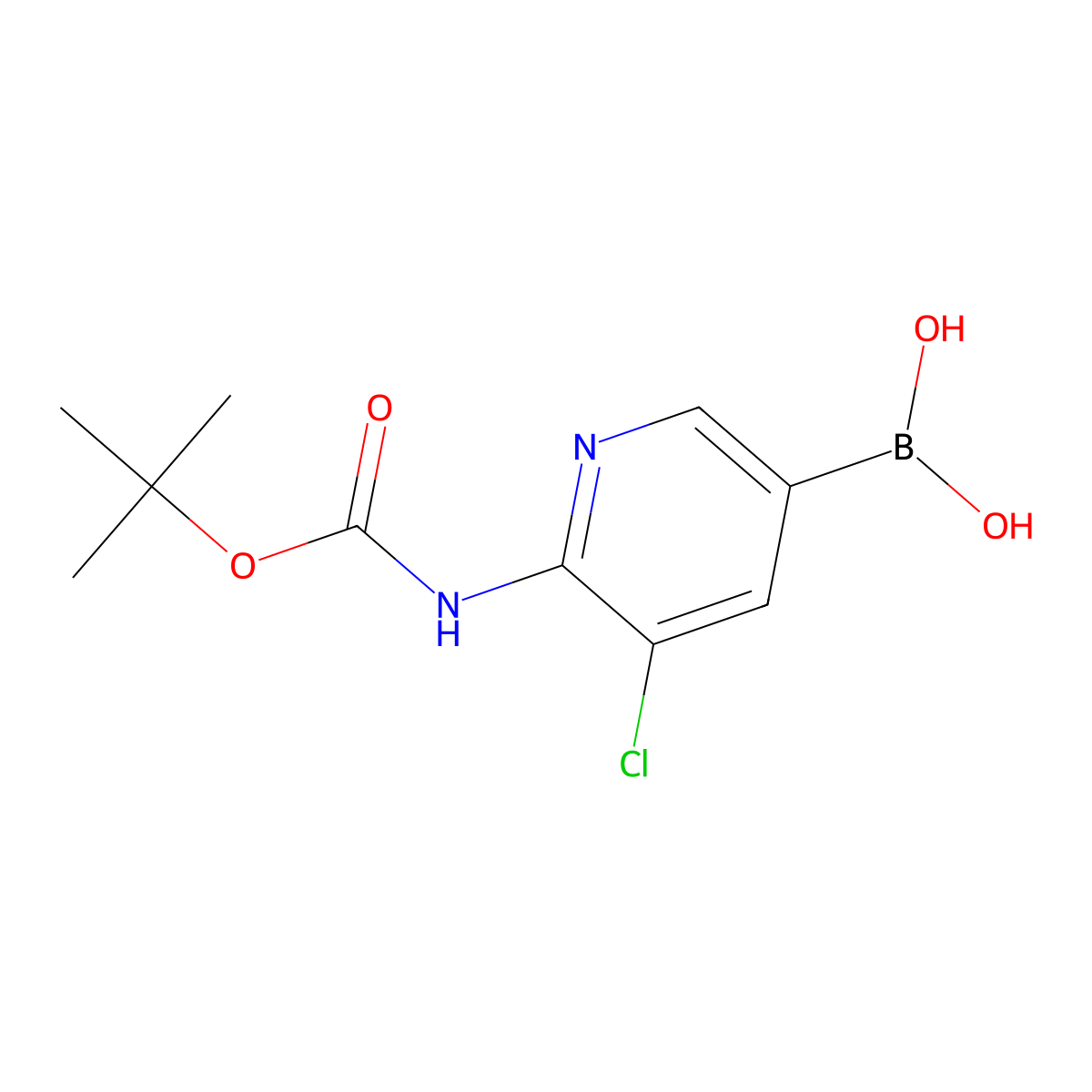 2-Boc-amino-3-chloro-pyridine-5-boronic acid molecular structure, CAS 2408429-68-3