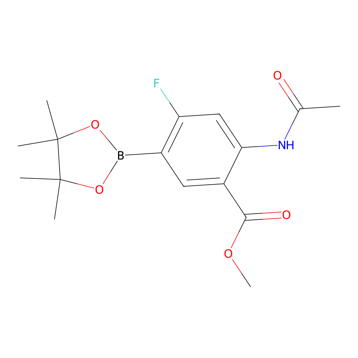 4-Acetylamino-2-fluoro-5-methoxycarbonylphenylboronic acid pinacol ester molecular structure, CAS 2408429-71-8