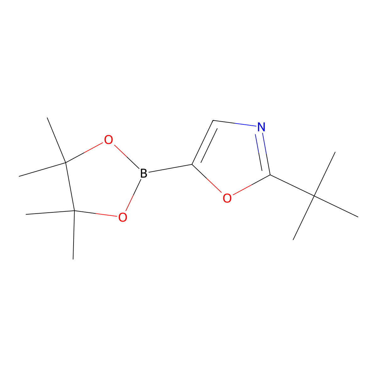 2-Tert-butyl-5-(tetramethyl-1,3,2-dioxaborolan-2-yl)-1,3-oxazole molecular structure, CAS 2408429-93-4