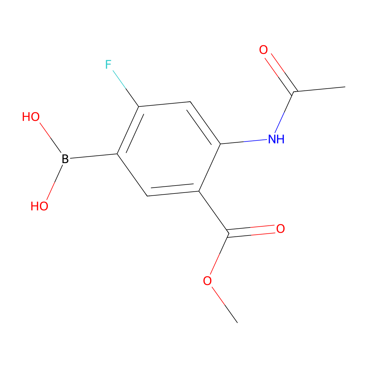 4-Acetylamino-2-fluoro-5-methoxycarbonylphenylboronic acid molecular structure, CAS 2408430-12-4