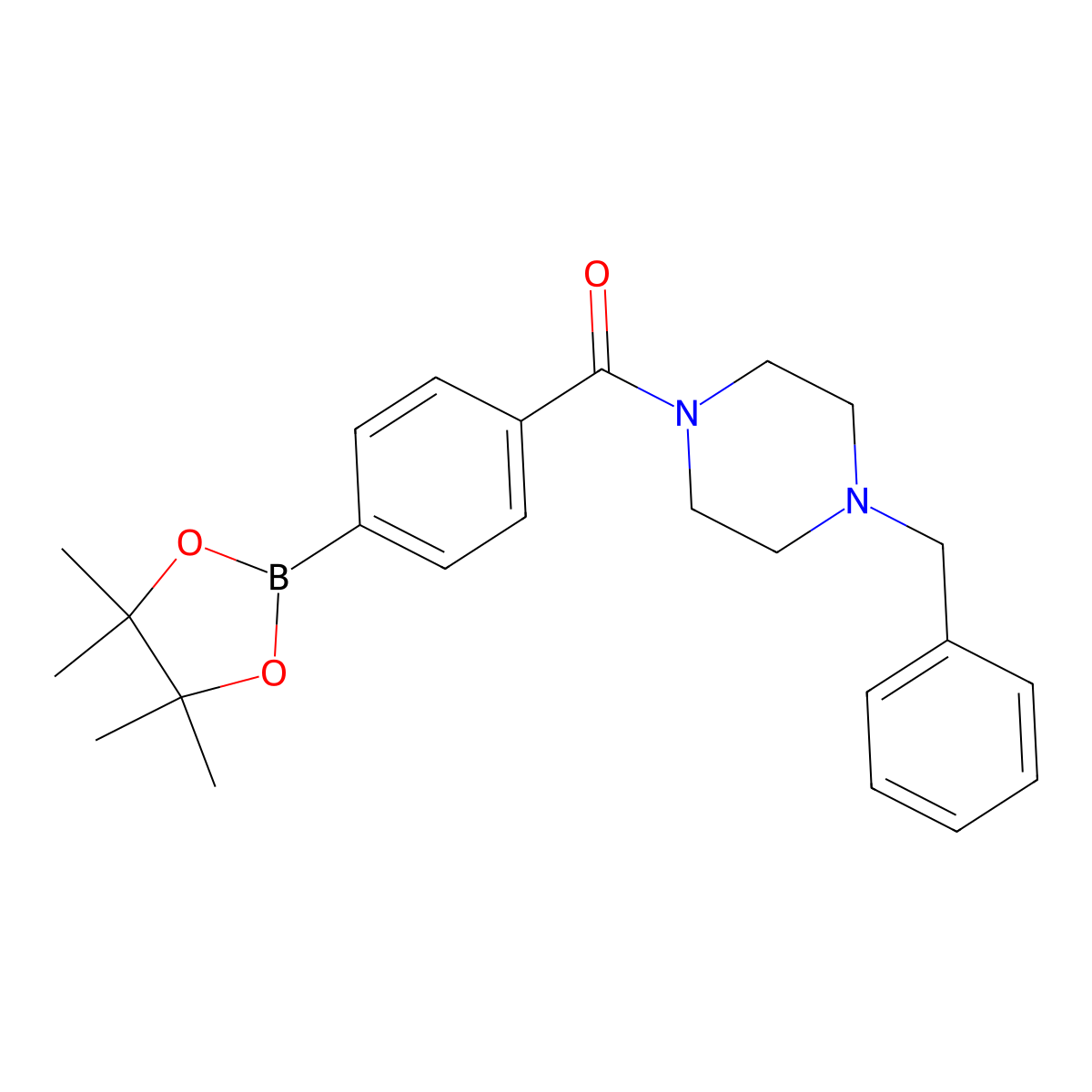 (4-Benzyl-piperazin-1-yl)-[4-(4,4,5,5-tetramethyl-[1,3,2]dioxaborolan-2-yl)-phenyl]-methanone molecular structure, CAS 2408430-36-2