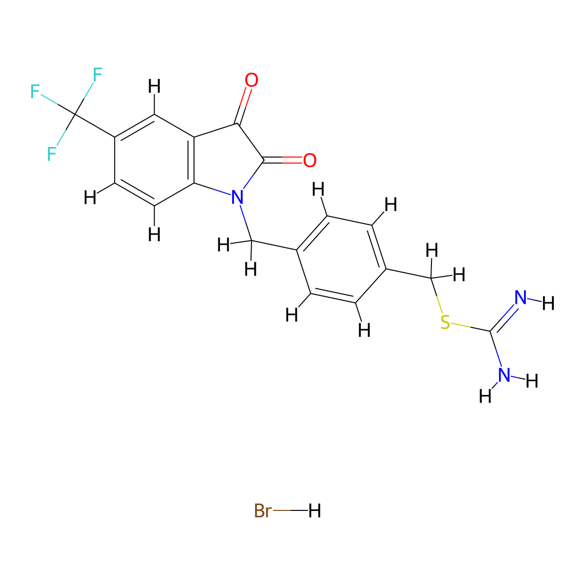 [4-[[2,3-Dioxo-5-(trifluoromethyl)indol-1-yl]methyl]phenyl]methyl carbamimidothioate;hydrobromide molecular structure, CAS 2408477-50-7