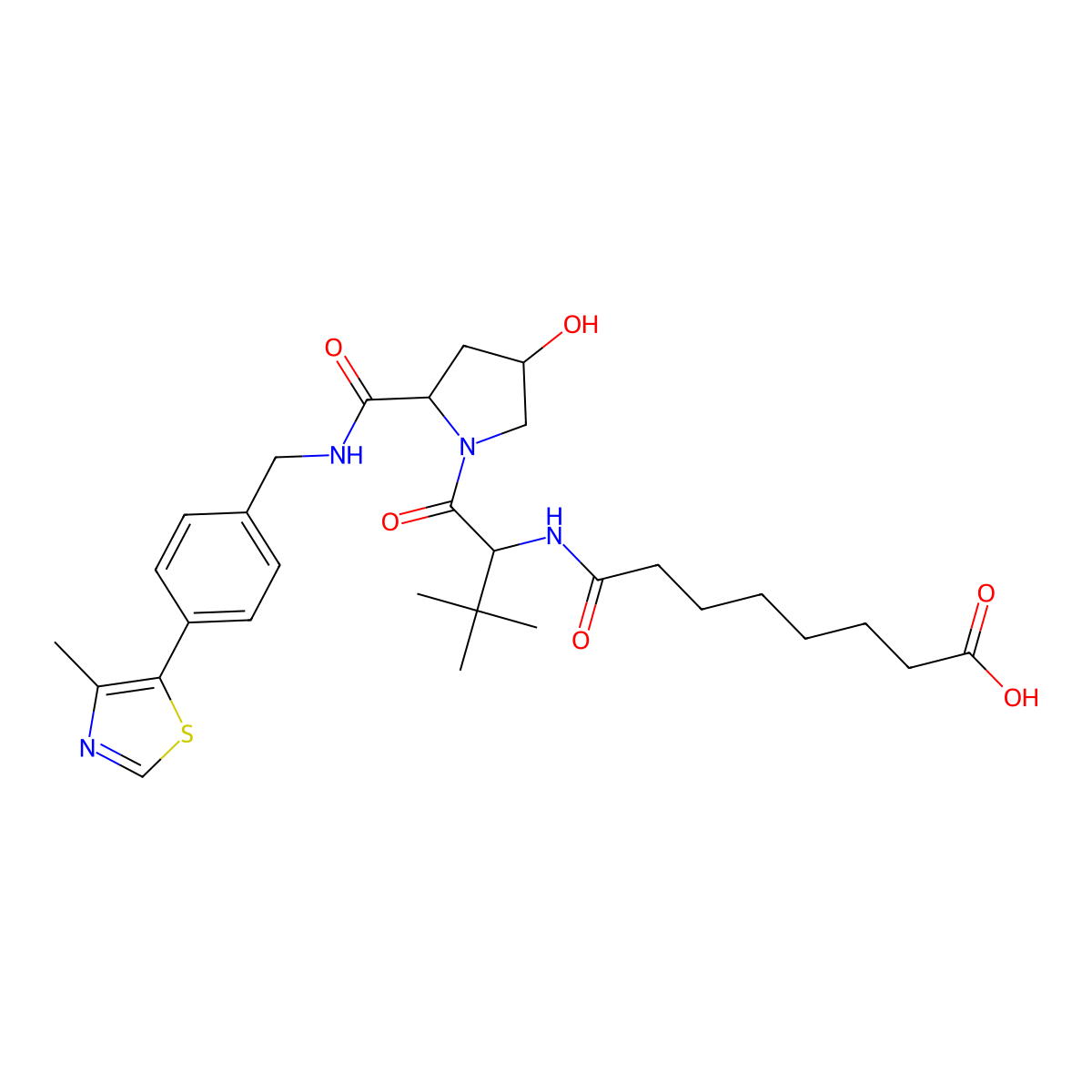 8-[[(1R)-1-[(2S,4R)-4-hydroxy-2-[[4-(4-methylthiazol-5-yl)phenyl]methylcarbamoyl]pyrrolidine-1-carbonyl]-2,2-dimethyl-propyl]amino]-8-oxo-octanoic acid molecular structure, CAS 2408498-72-4