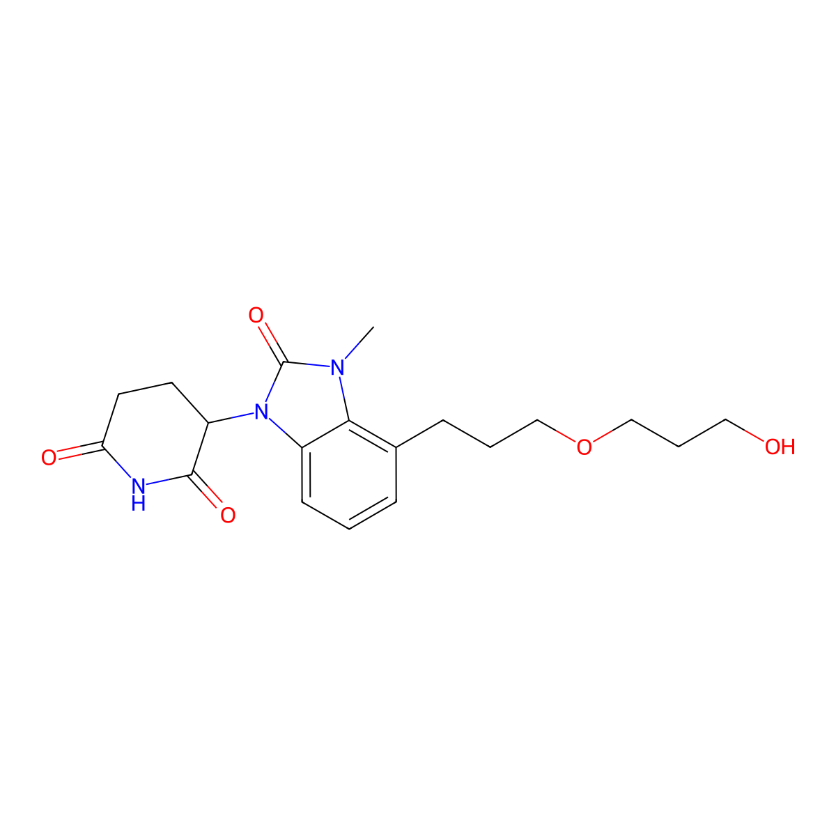 3-(4-(3-(3-hydroxypropoxy)propyl)-3-methyl-2-oxo-2,3-dihydro-1H-benzo[d]imidazol-1-yl)piperidine-2,6-dione molecular structure, CAS 2408504-91-4