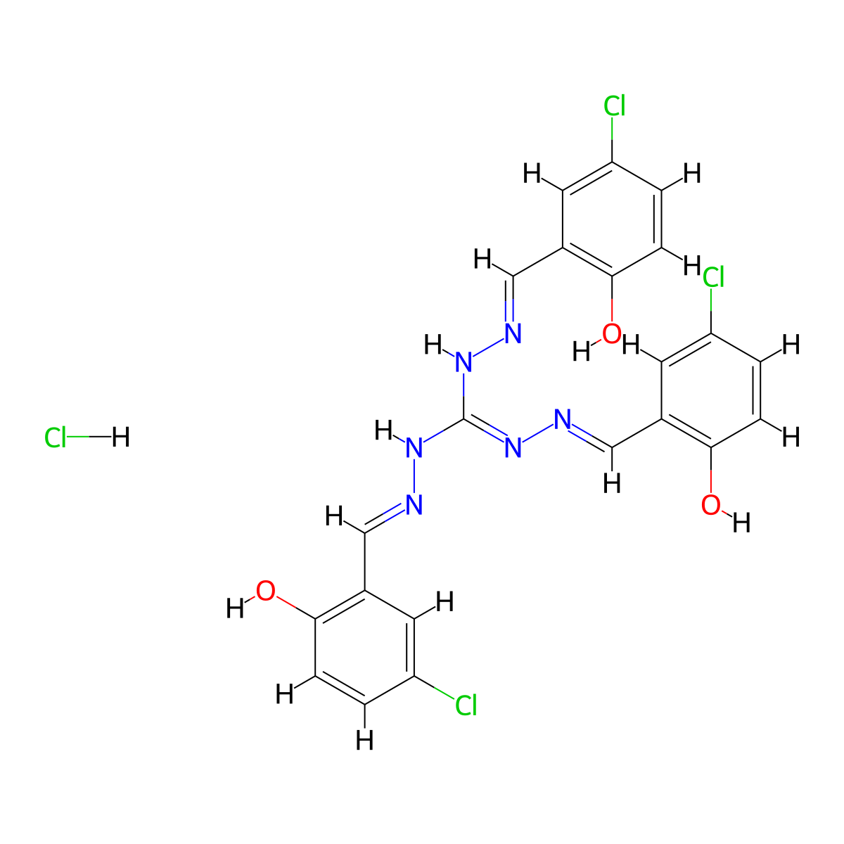 N',N'',2-Tris(5-chloro-2-hydroxybenzylidene)hydrazine-1-carbohydrazonhydrazide hydrochloride molecular structure, CAS 2408590-37-2