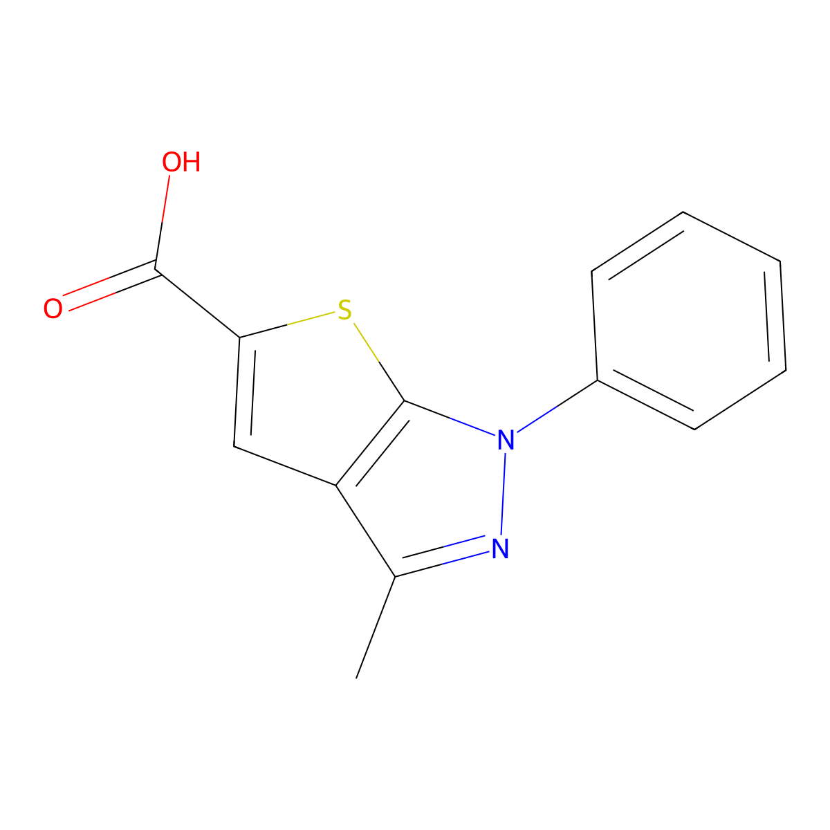3-methyl-1-phenyl-1H-thieno(2,3-c)pyrazole-5-carboxylic acid molecular structure, CAS 24086-27-9