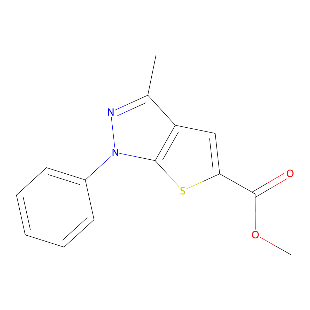 Methyl 3-methyl-1-phenyl-1H-thieno[2,3-c]pyrazole-5-carboxylate molecular structure, CAS 24086-28-0