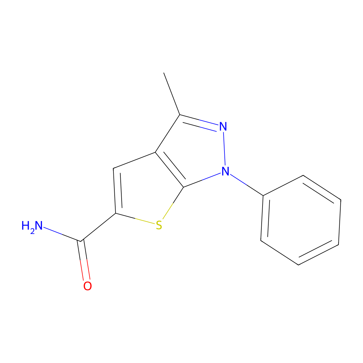3-Methyl-1-phenyl-1H-thieno(2,3-c)pyrazole-5-carboxamide molecular structure, CAS 24086-32-6