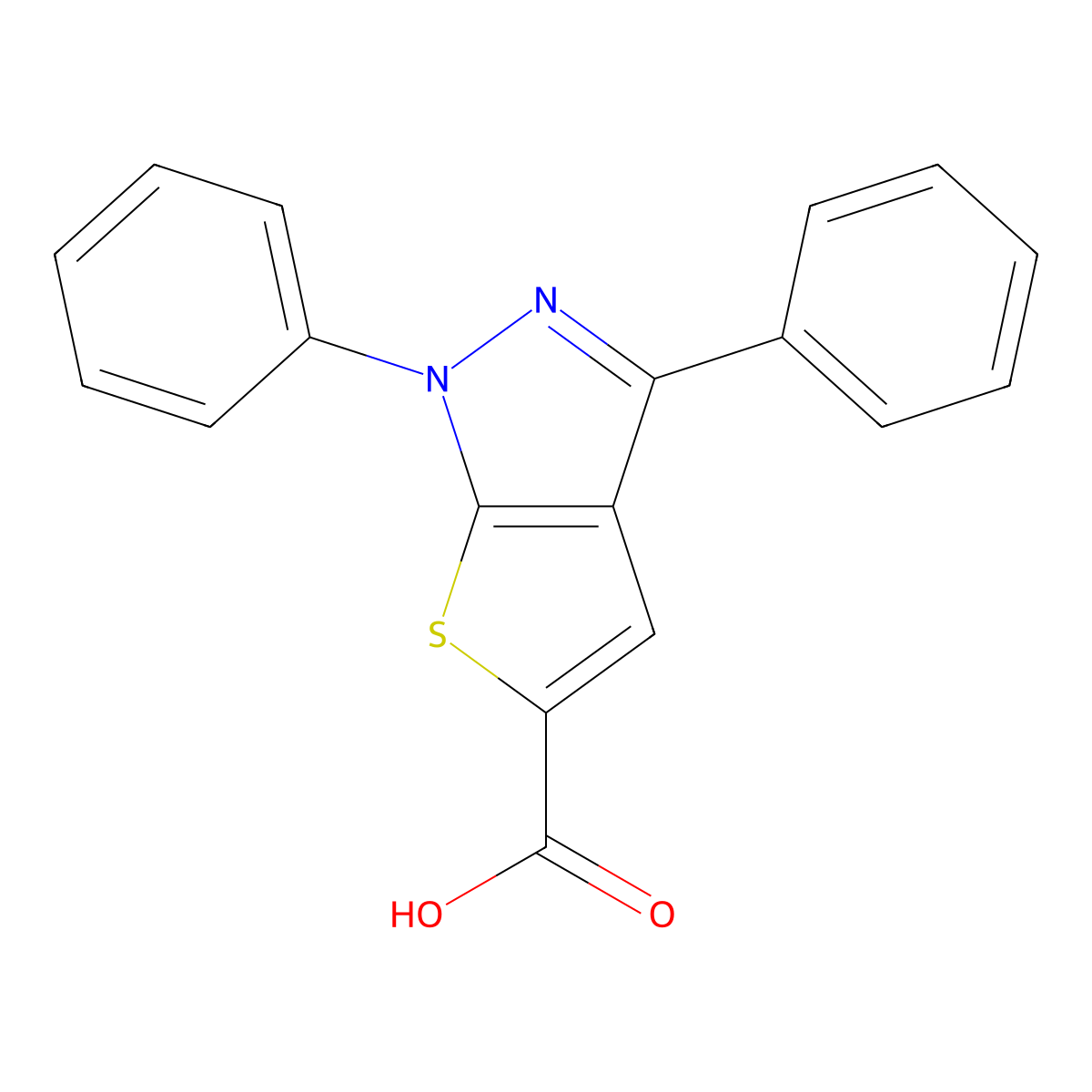 1,3-diphenyl-1H-thieno[2,3-c]pyrazole-5-carboxylic acid molecular structure, CAS 24086-34-8