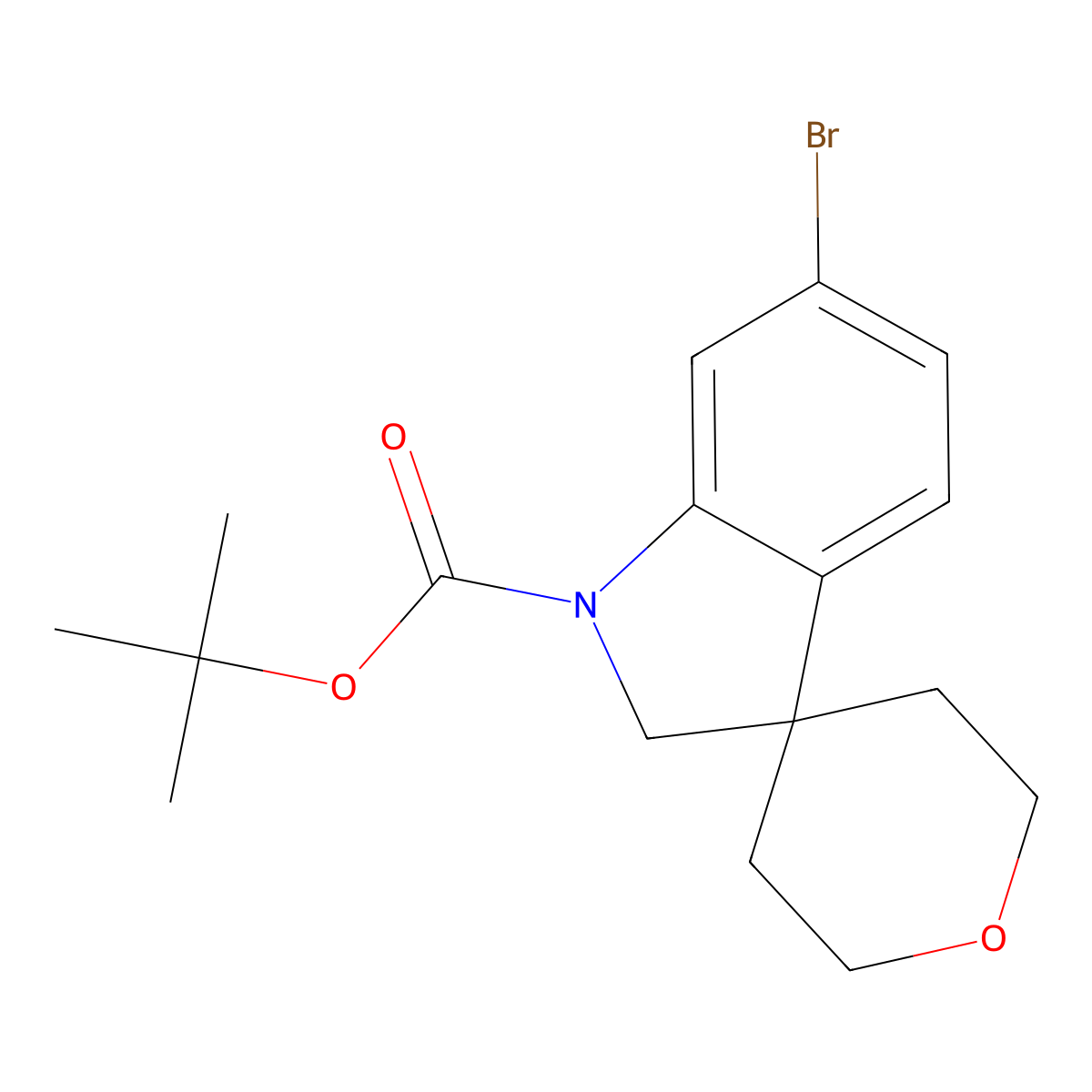 Tert-butyl 6-bromo-1,2-dihydrospiro[indole-3,4'-oxane]-1-carboxylate molecular structure, CAS 2408698-62-2