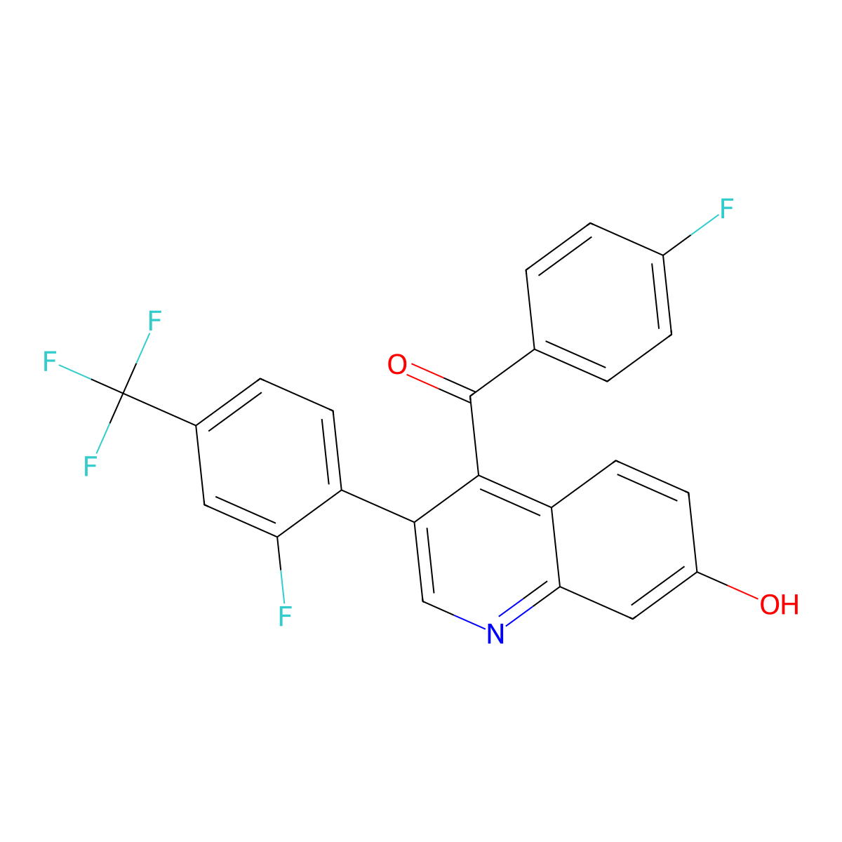 (3-(2-Fluoro-4-(trifluoromethyl)phenyl)-7-hydroxyquinolin-4-YL)(4-fluorophenyl)methanone molecular structure, CAS 2408772-01-8