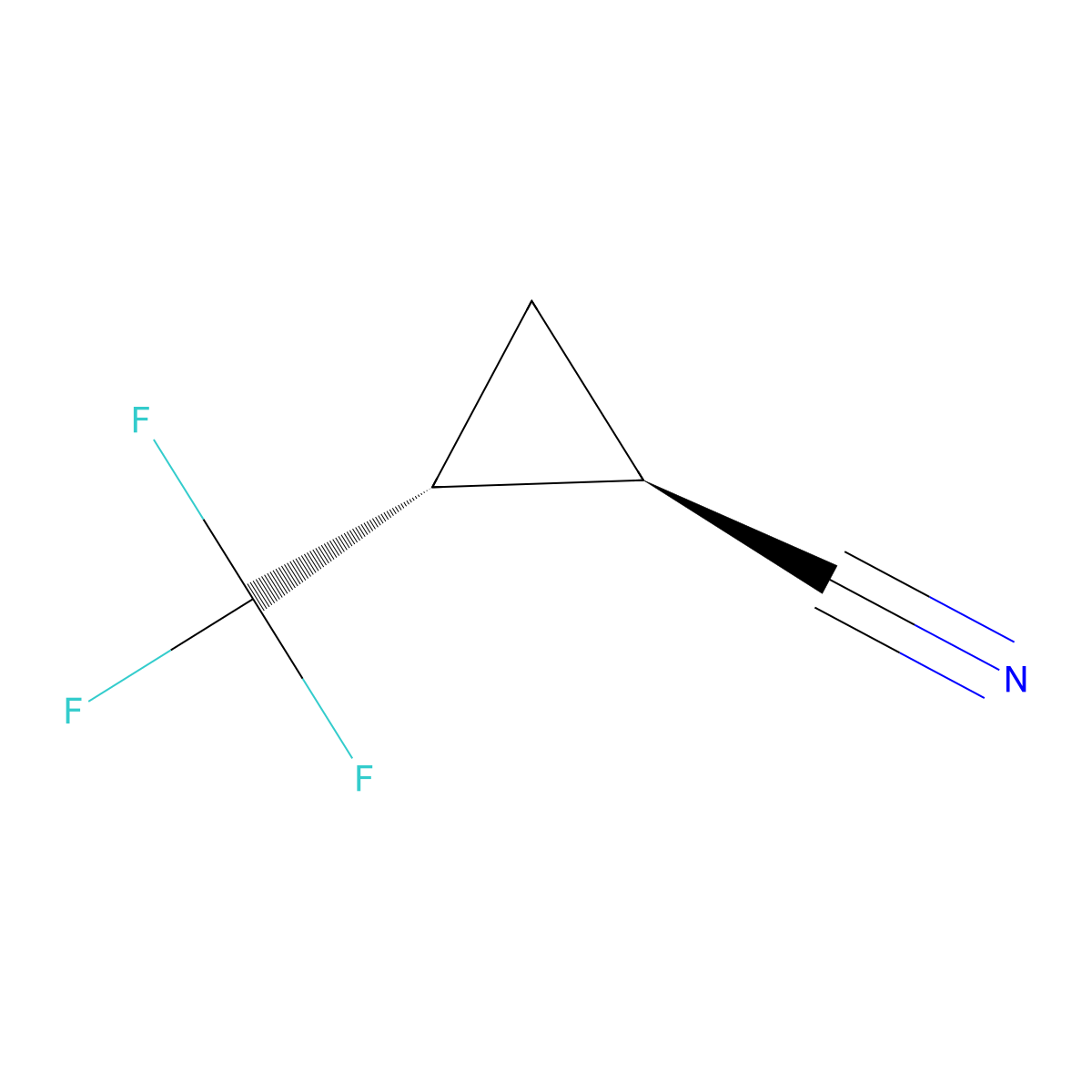 rac-(1R,2R)-2-(trifluoromethyl)cyclopropane-1-carbonitrile,trans molecular structure, CAS 2408935-69-1