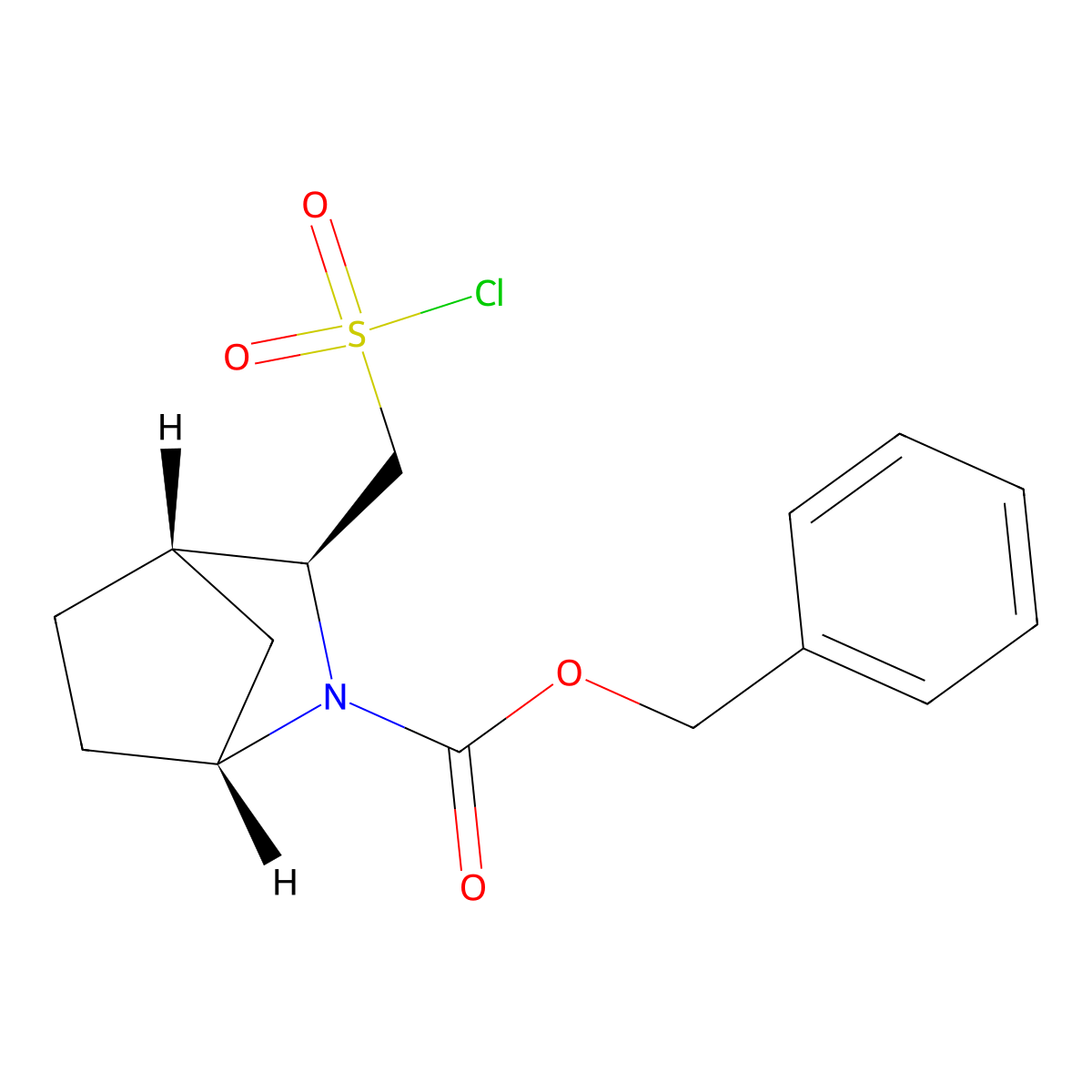 benzyl (1R,3S,4S)-3-((chlorosulfonyl)methyl)-2-azabicyclo(2.2.1)heptane-2-carboxylate molecular structure, CAS 2408935-73-7