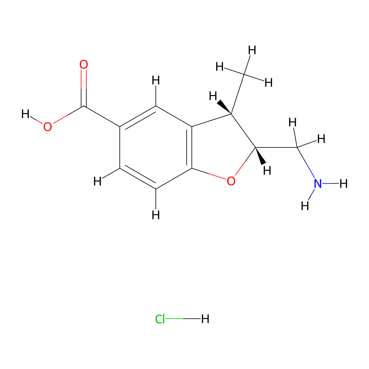 rac-(2R,3S)-2-(aminomethyl)-3-methyl-2,3-dihydro-1-benzofuran-5-carboxylic acid hydrochloride molecular structure, CAS 2408935-95-3