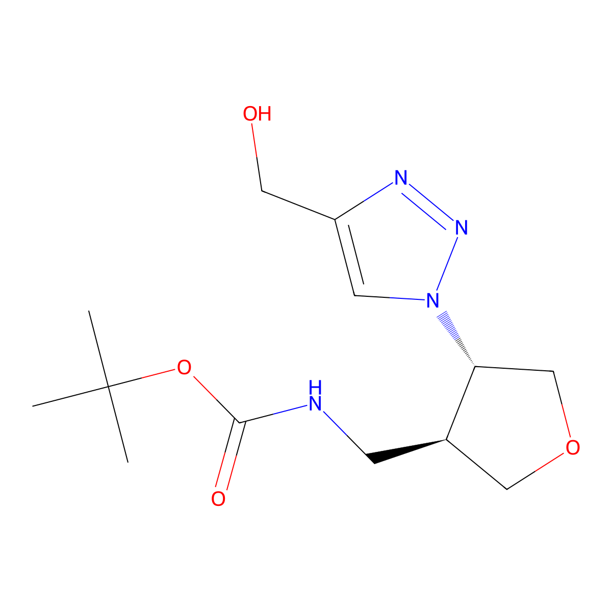 rac-tert-butyl N-{[(3R,4R)-4-[4-(hydroxymethyl)-1H-1,2,3-triazol-1-yl]oxolan-3-yl]methyl}carbamate molecular structure, CAS 2408936-26-3