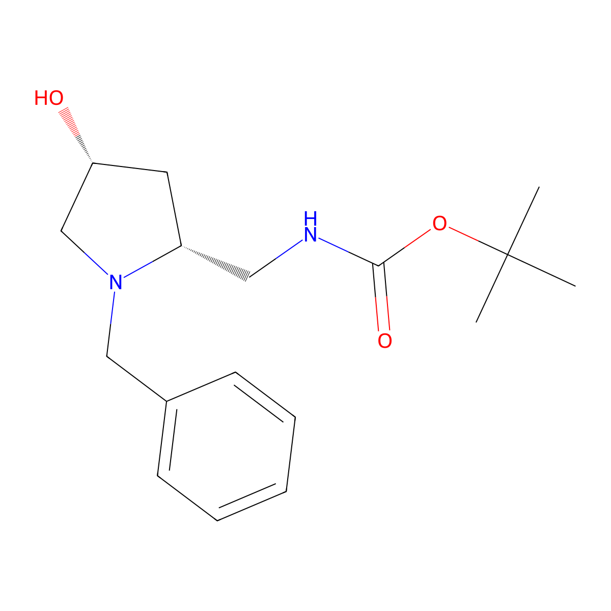 tert-butyl N-{[(2R,4R)-1-benzyl-4-hydroxypyrrolidin-2-yl]methyl}carbamate molecular structure, CAS 2408936-29-6