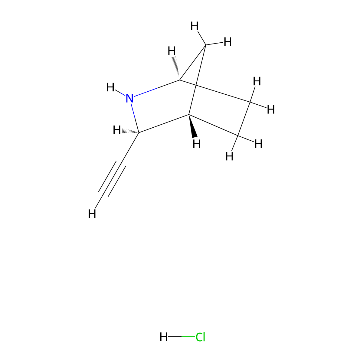 (1R,3S,4S)-3-ethynyl-2-azabicyclo[2.2.1]heptane hydrochloride molecular structure, CAS 2408936-33-2