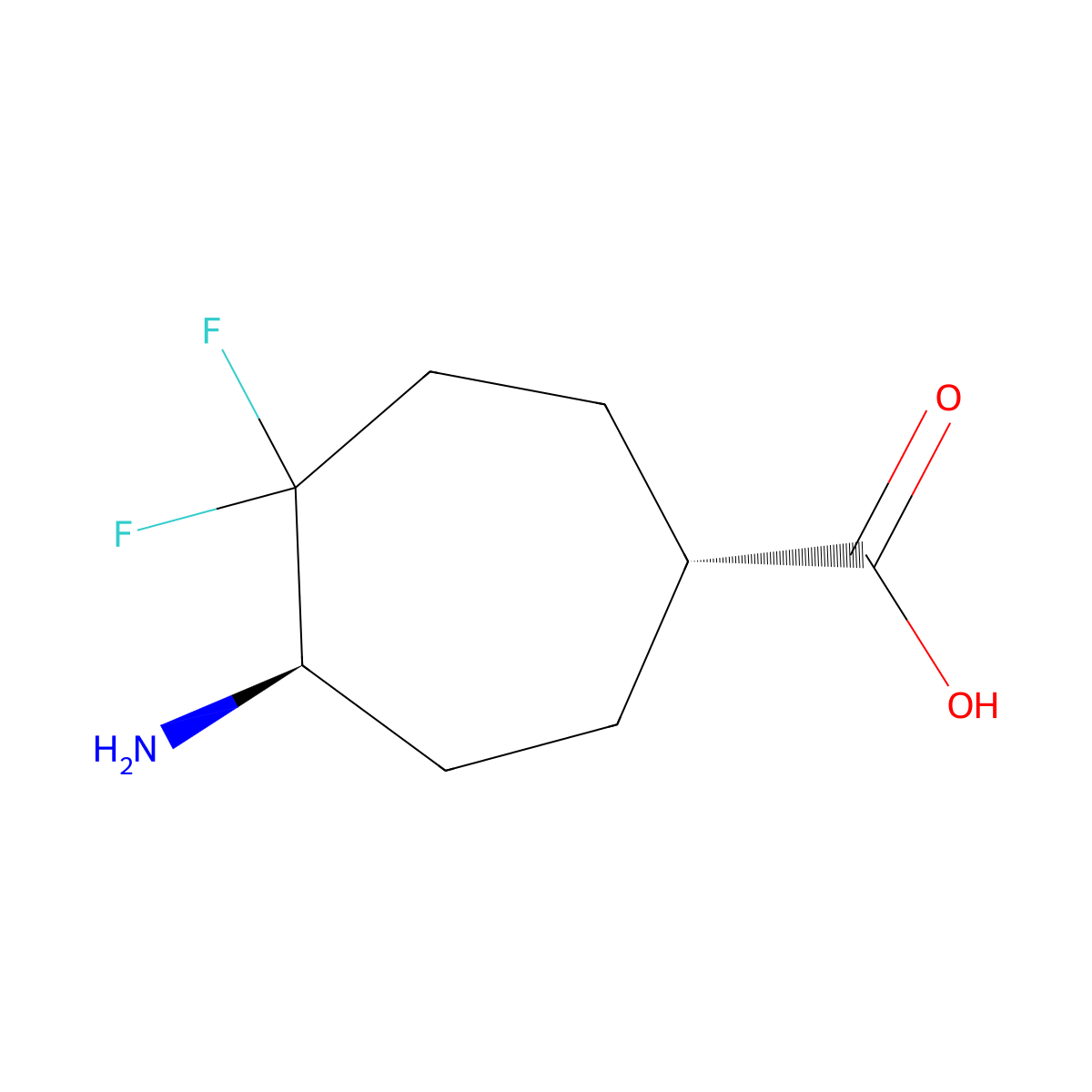 rac-(1R,5R)-5-amino-4,4-difluorocycloheptane-1-carboxylic acid molecular structure, CAS 2408936-61-6