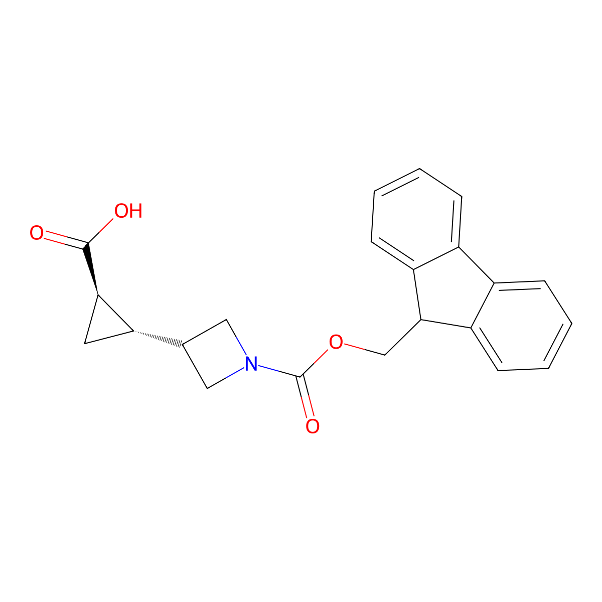 rac-(1R,2S)-2-(1-{[(9H-fluoren-9-yl)methoxy]carbonyl}azetidin-3-yl)cyclopropane-1-carboxylicacid,trans molecular structure, CAS 2408936-62-7