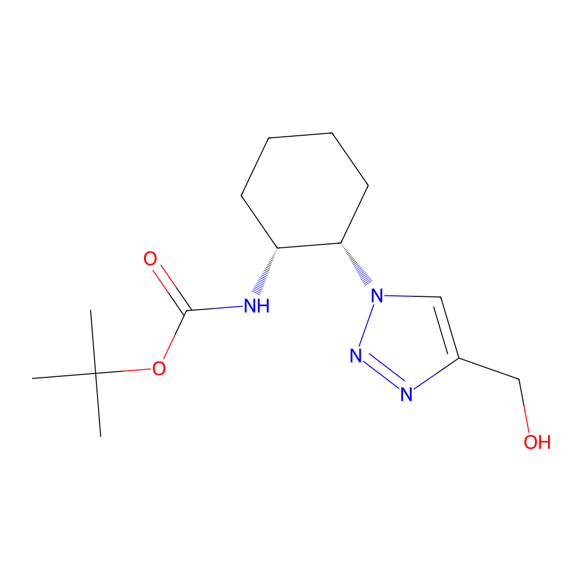 rac-tert-butyl N-[(1R,2S)-2-[4-(hydroxymethyl)-1H-1,2,3-triazol-1-yl]cyclohexyl]carbamate molecular structure, CAS 2408936-77-4
