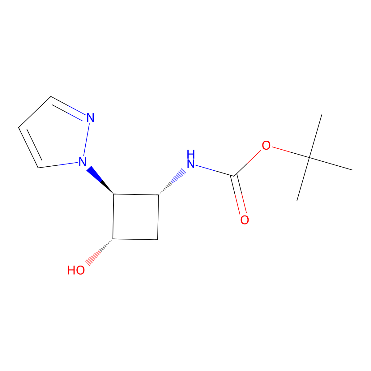 rac-tert-butyl N-[(1R,2S,3S)-3-hydroxy-2-(1H-pyrazol-1-yl)cyclobutyl]carbamate molecular structure, CAS 2408936-95-6