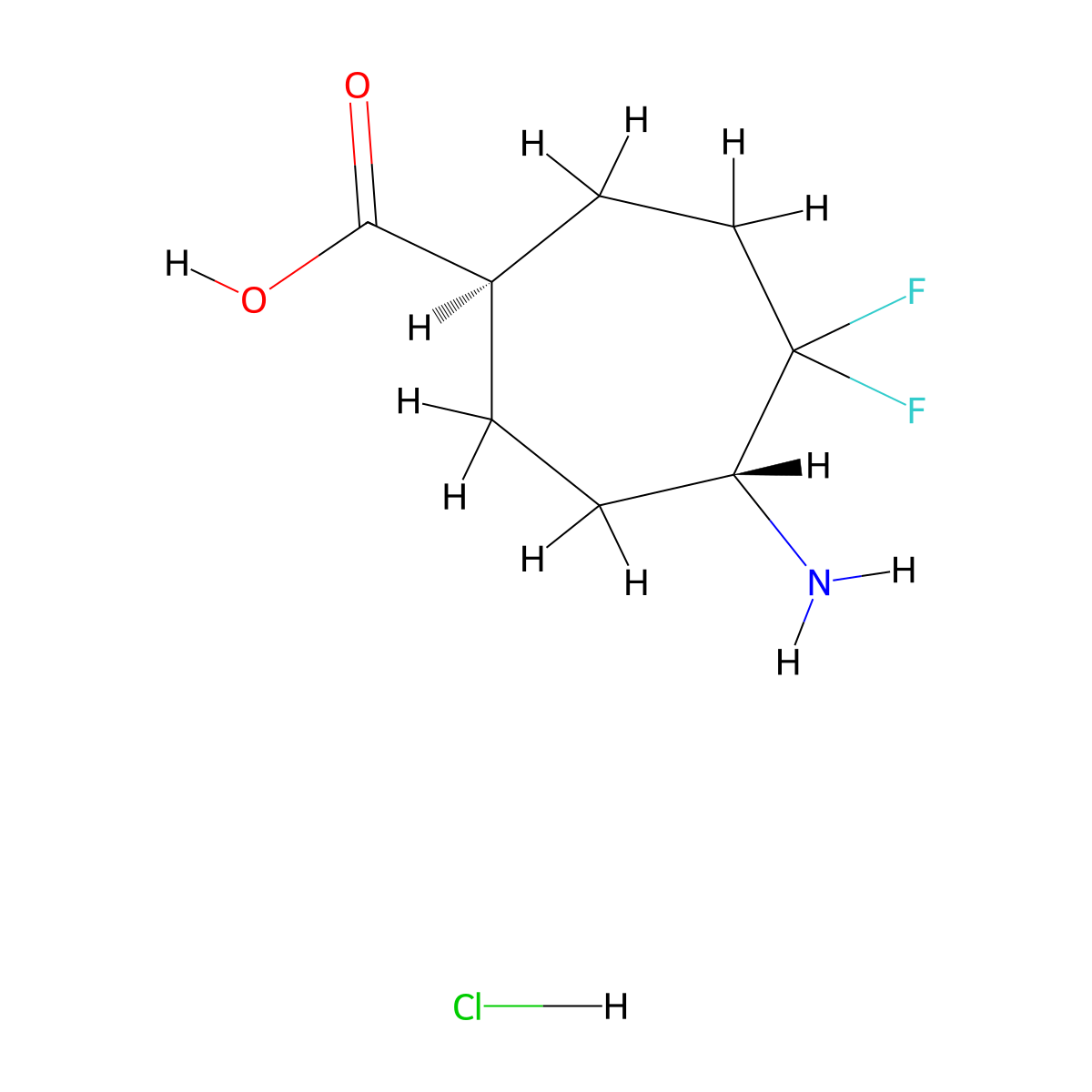 rac-(1R,5R)-5-amino-4,4-difluorocycloheptane-1-carboxylicacidhydrochloride,trans molecular structure, CAS 2408936-99-0