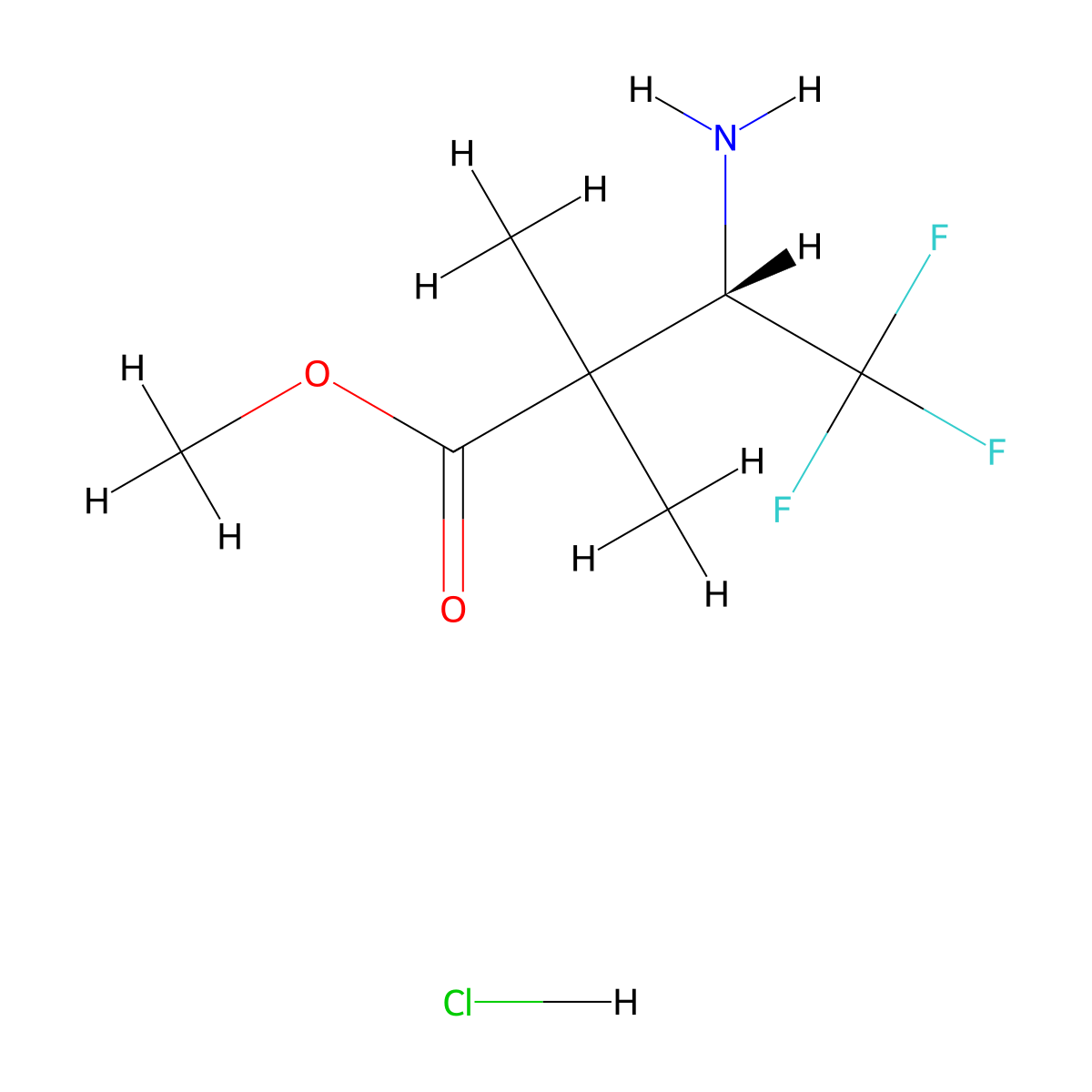 methyl (3S)-3-amino-4,4,4-trifluoro-2,2-dimethylbutanoate hydrochloride molecular structure, CAS 2408937-11-9