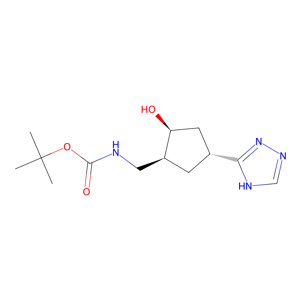 rac-tert-butyl N-{[(1R,2R,4S)-2-hydroxy-4-(4H-1,2,4-triazol-3-yl)cyclopentyl]methyl}carbamate molecular structure, CAS 2408937-56-2