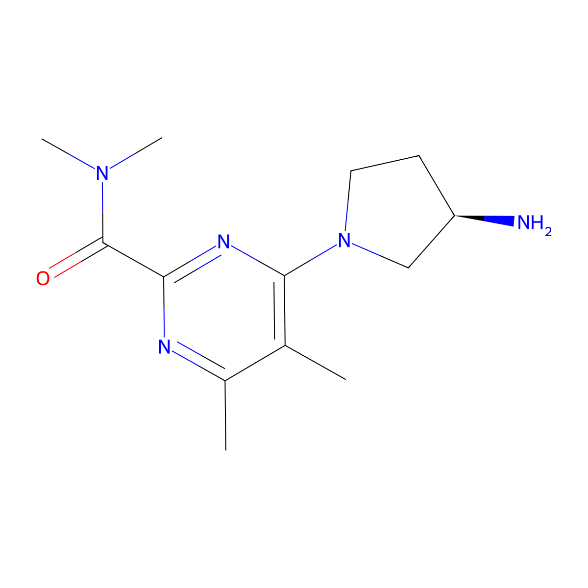 4-[(3R)-3-aminopyrrolidin-1-yl]-N,N,5,6-tetramethylpyrimidine-2-carboxamide molecular structure, CAS 2408937-57-3