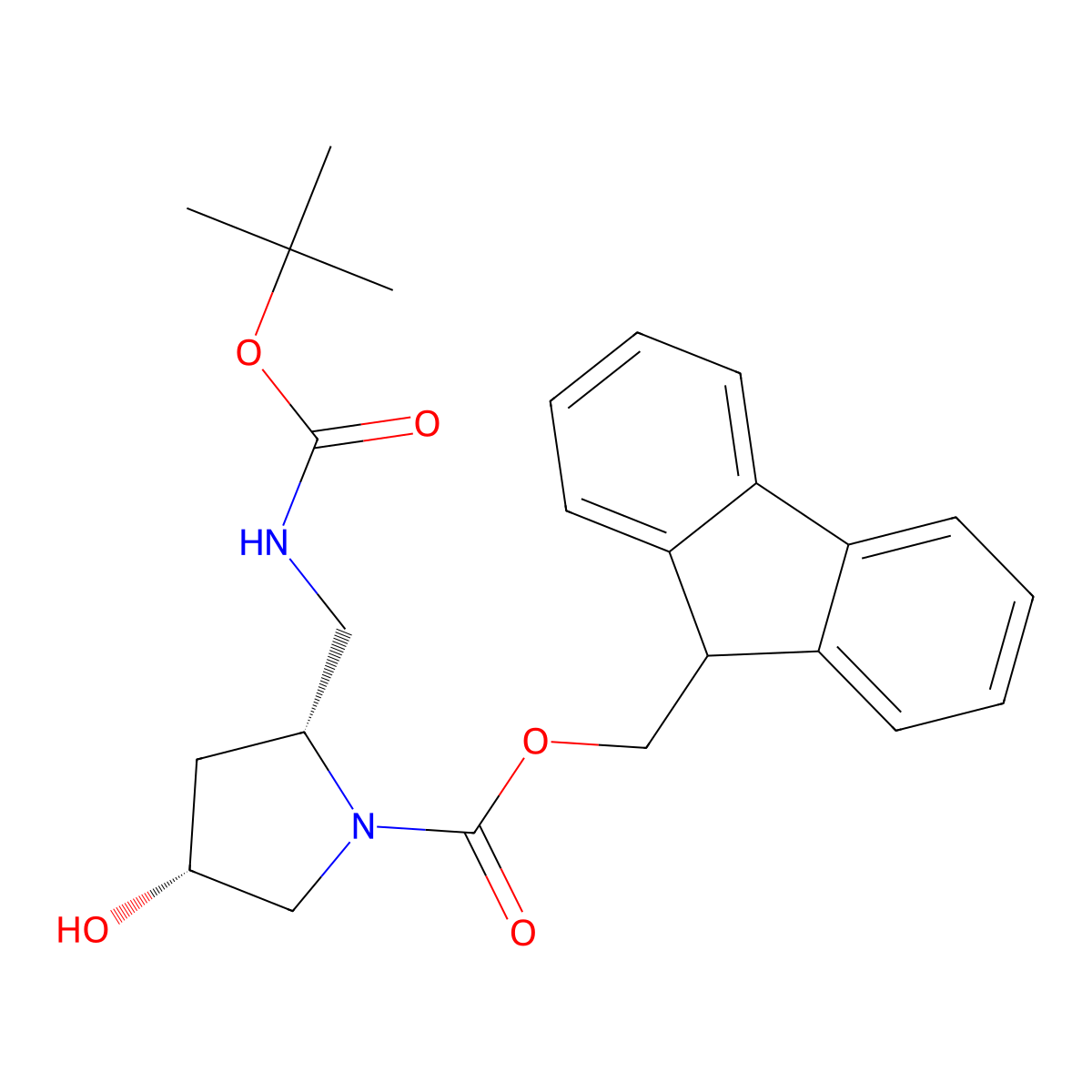 (9H-fluoren-9-yl)methyl (2R,4R)-2-({[(tert-butoxy)carbonyl]amino}methyl)-4-hydroxypyrrolidine-1-carboxylate molecular structure, CAS 2408937-65-3