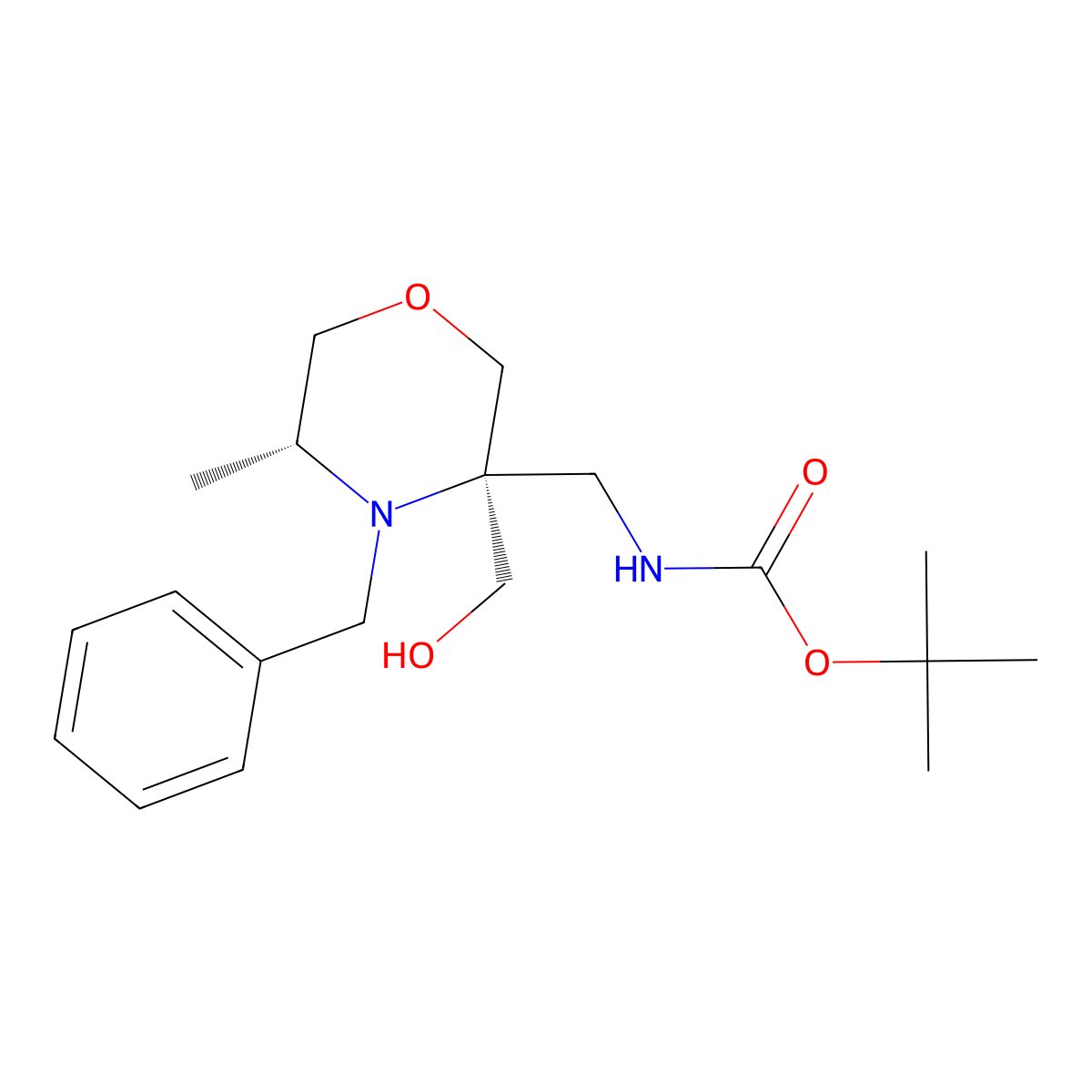 tert-butyl N-{[(3S,5R)-4-benzyl-3-(hydroxymethyl)-5-methylmorpholin-3-yl]methyl}carbamate molecular structure, CAS 2408937-68-6